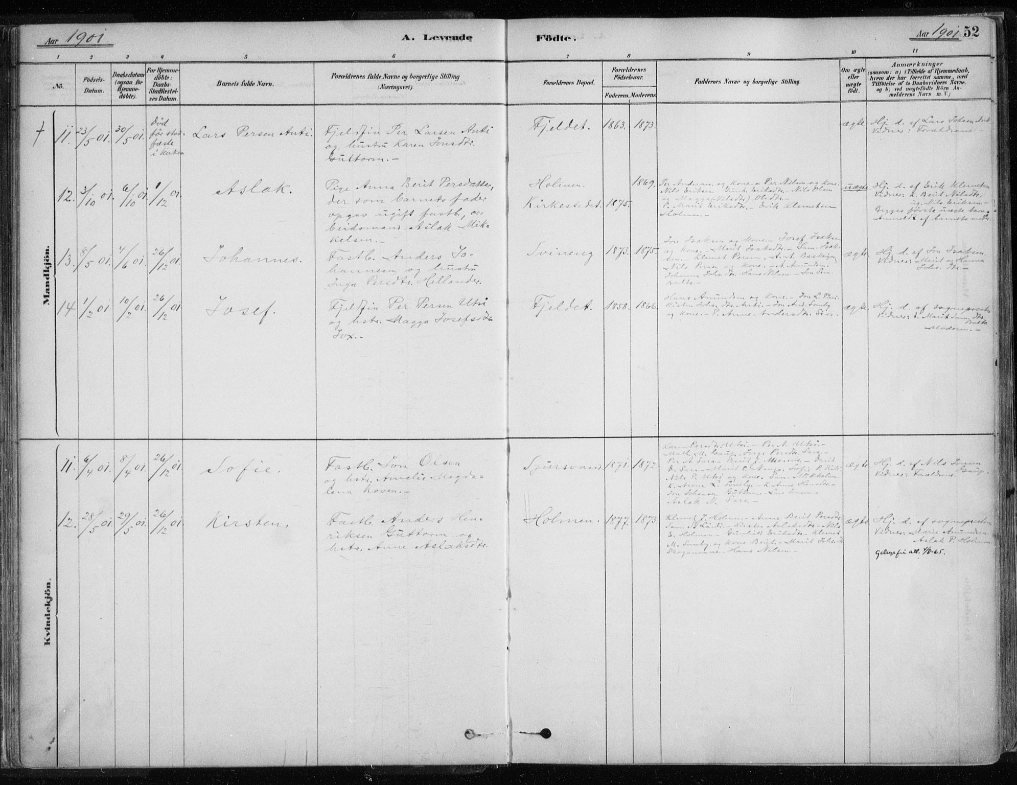 Karasjok sokneprestkontor, AV/SATØ-S-1352/H/Ha/L0002kirke: Parish register (official) no. 2, 1885-1906, p. 52