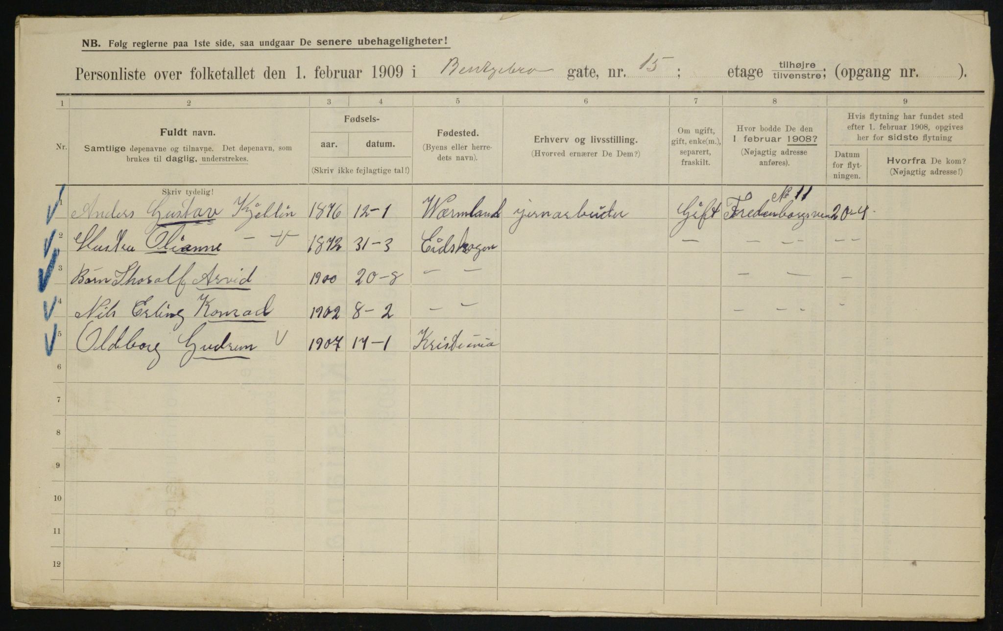 OBA, Municipal Census 1909 for Kristiania, 1909, p. 3221