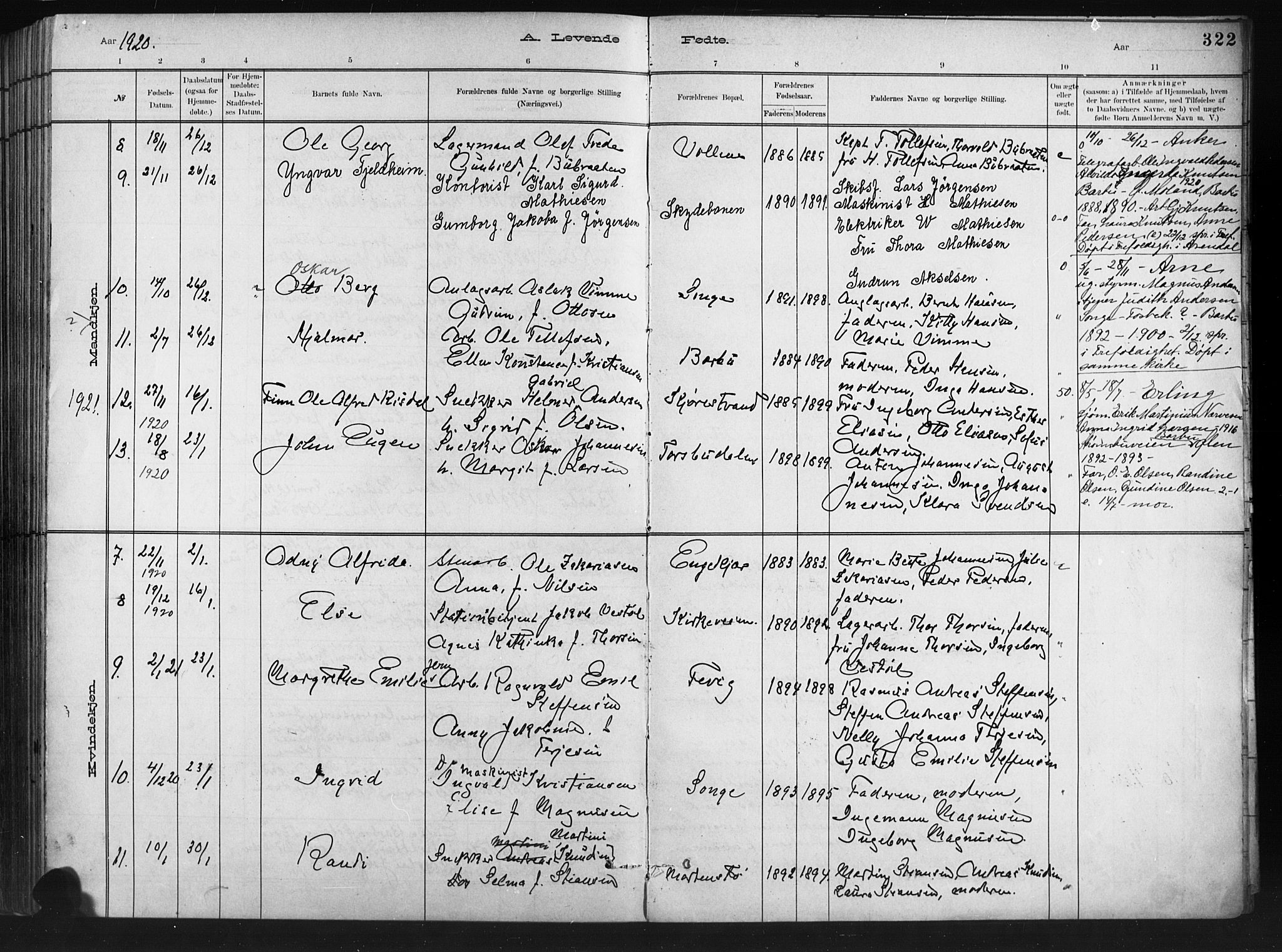 Barbu sokneprestkontor, AV/SAK-1111-0003/F/Fb/L0002: Parish register (copy) no. B 2, 1890-1922, p. 322