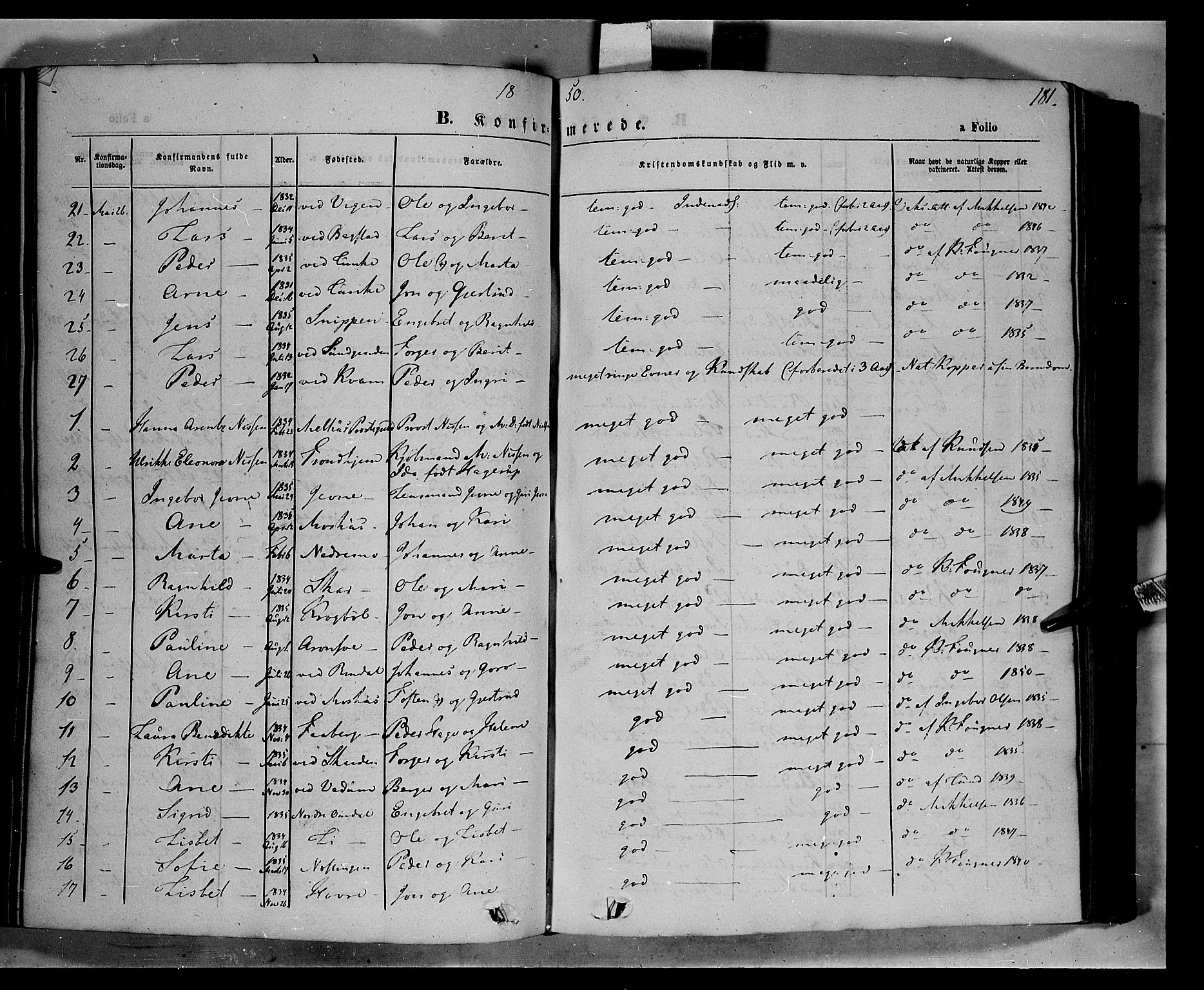 Øyer prestekontor, SAH/PREST-084/H/Ha/Haa/L0005: Parish register (official) no. 5, 1842-1857, p. 181