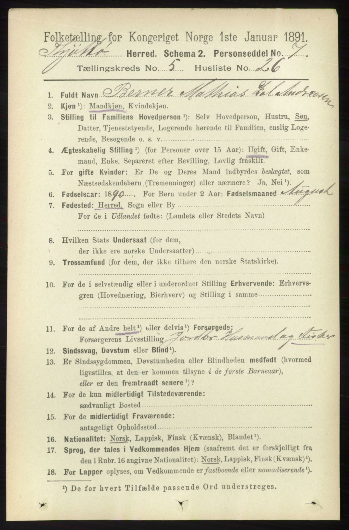 RA, 1891 census for 1817 Tjøtta, 1891, p. 2556