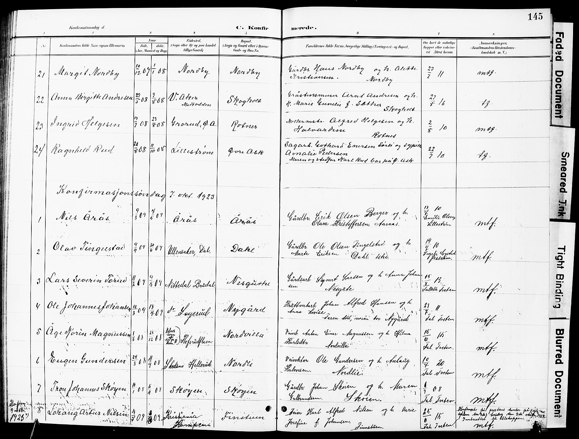 Nittedal prestekontor Kirkebøker, SAO/A-10365a/G/Ga/L0003: Parish register (copy) no. I 3, 1902-1929, p. 145