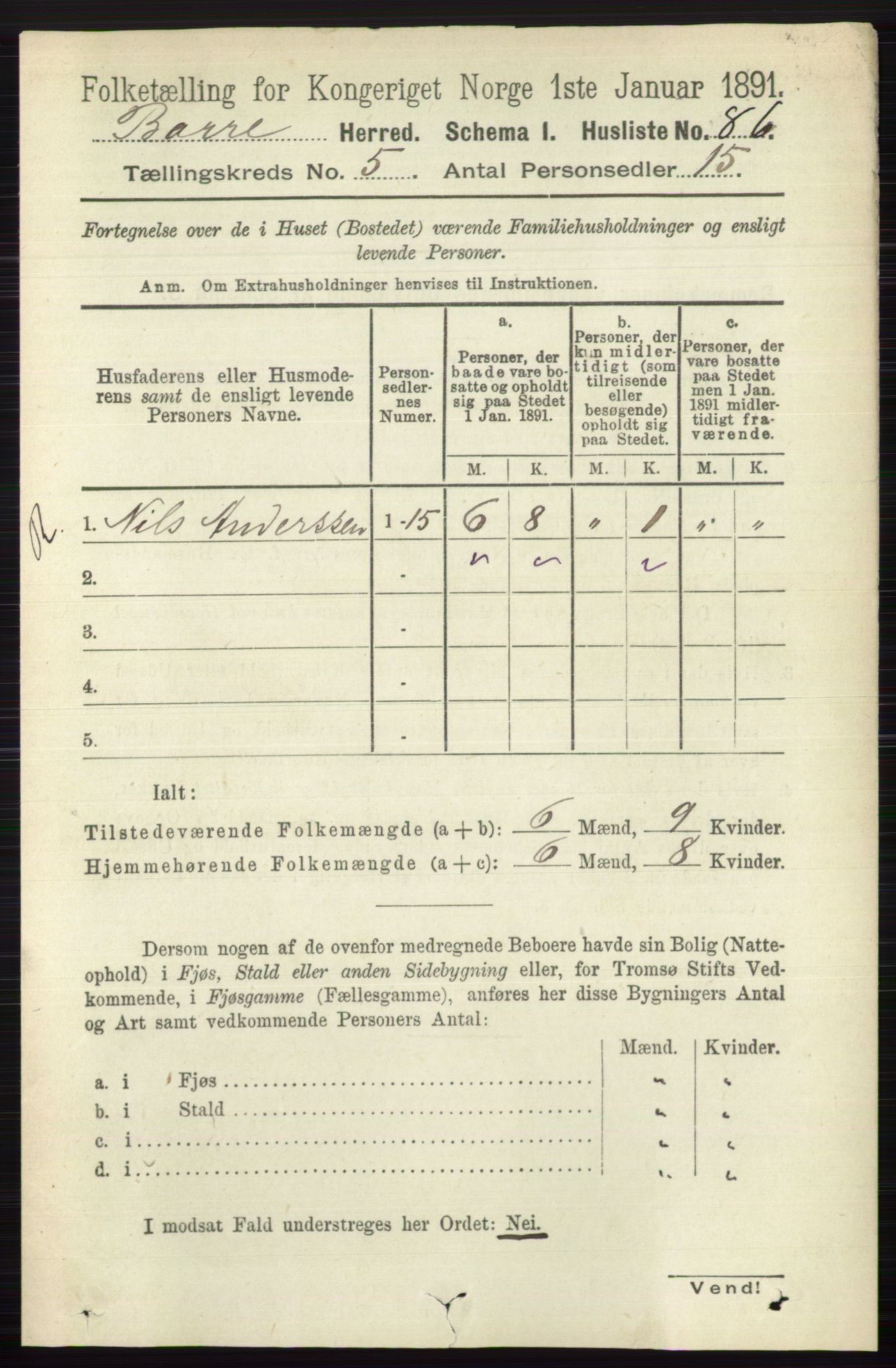 RA, 1891 census for 0717 Borre, 1891, p. 2008