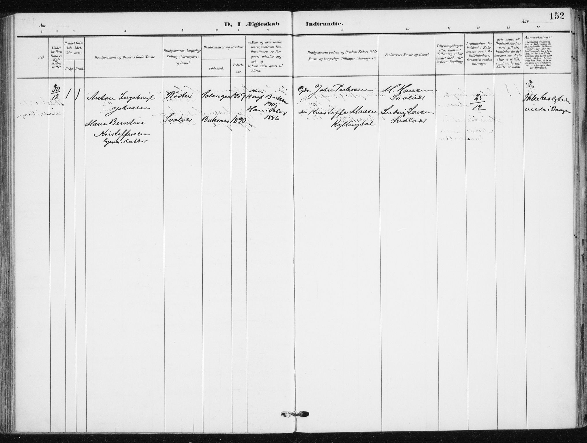 Salangen sokneprestembete, AV/SATØ-S-1324/H/Ha/L0002kirke: Parish register (official) no. 2, 1902-1911, p. 152