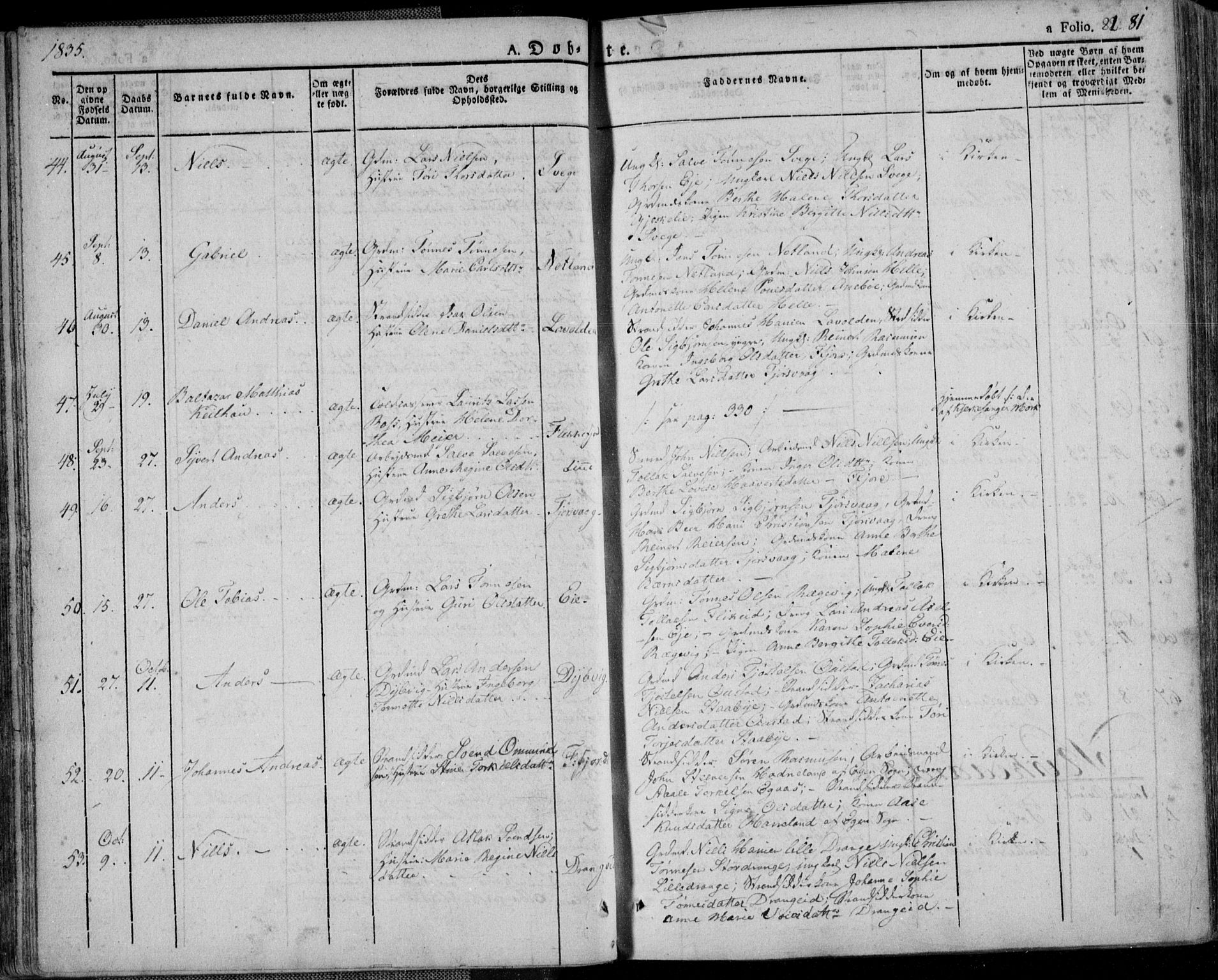 Flekkefjord sokneprestkontor, AV/SAK-1111-0012/F/Fa/Fac/L0003: Parish register (official) no. A 3, 1826-1841, p. 81