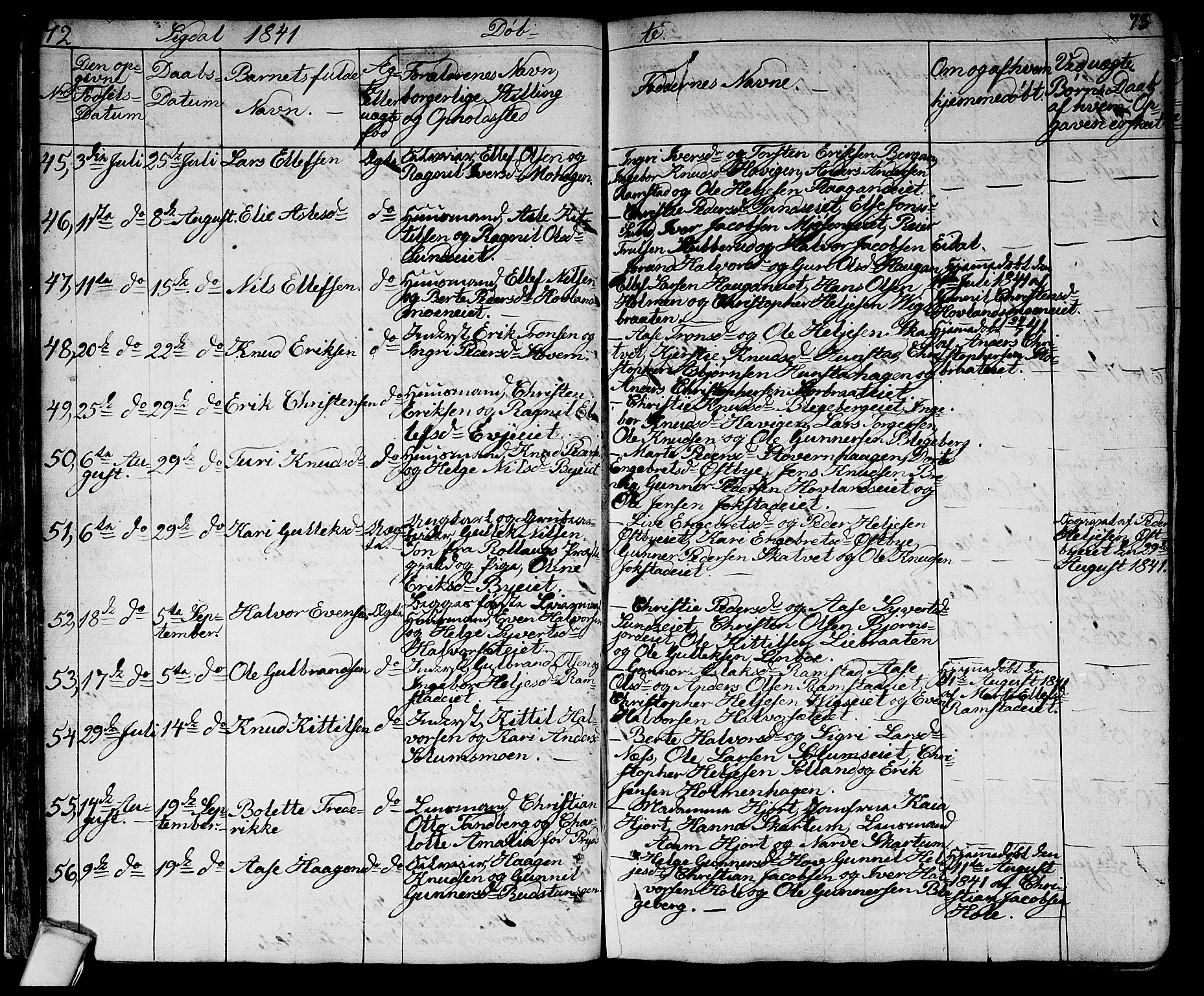 Sigdal kirkebøker, AV/SAKO-A-245/G/Ga/L0002: Parish register (copy) no. I 2, 1835-1856, p. 72-73