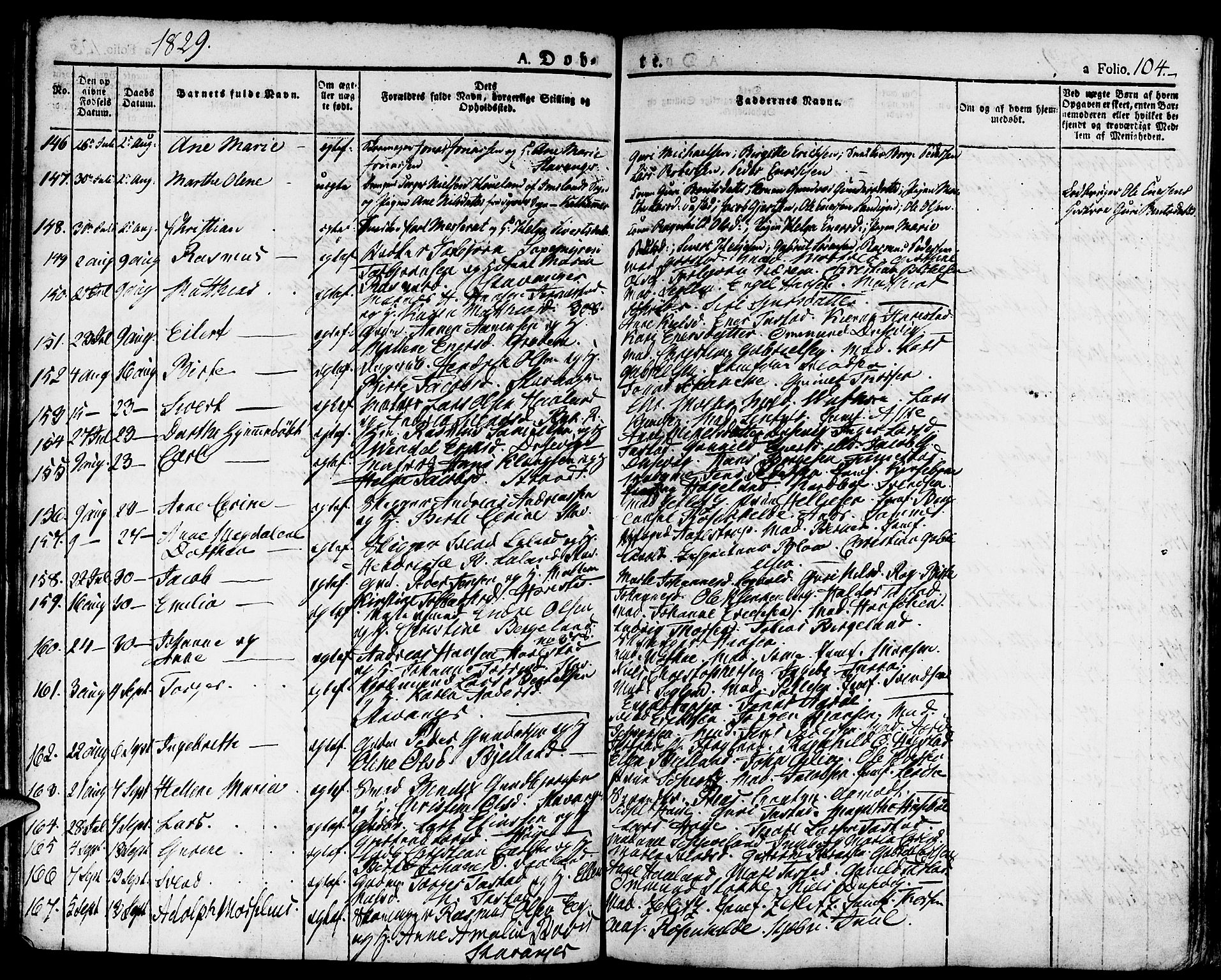 Domkirken sokneprestkontor, AV/SAST-A-101812/001/30/30BA/L0009: Parish register (official) no. A 9, 1821-1832, p. 104