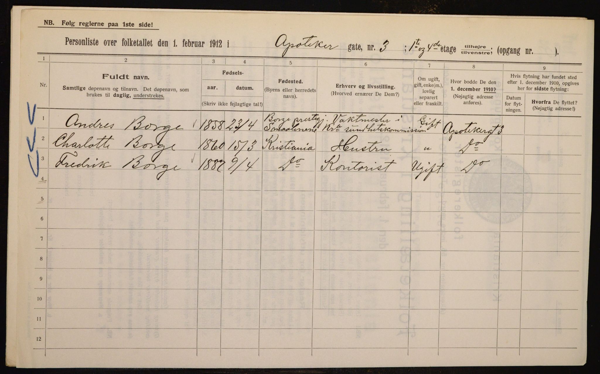 OBA, Municipal Census 1912 for Kristiania, 1912, p. 1324