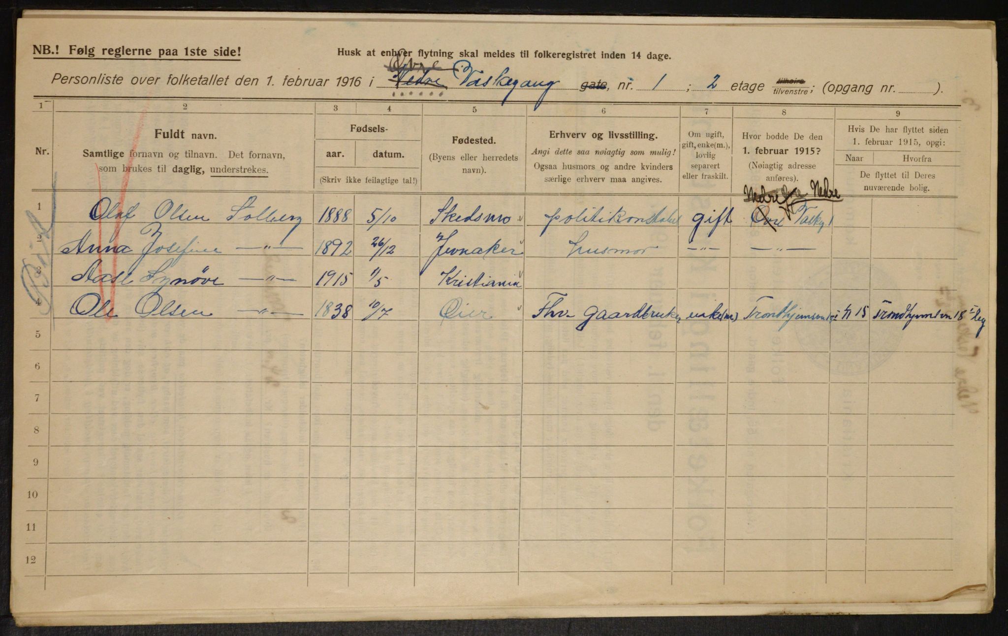 OBA, Municipal Census 1916 for Kristiania, 1916, p. 71259