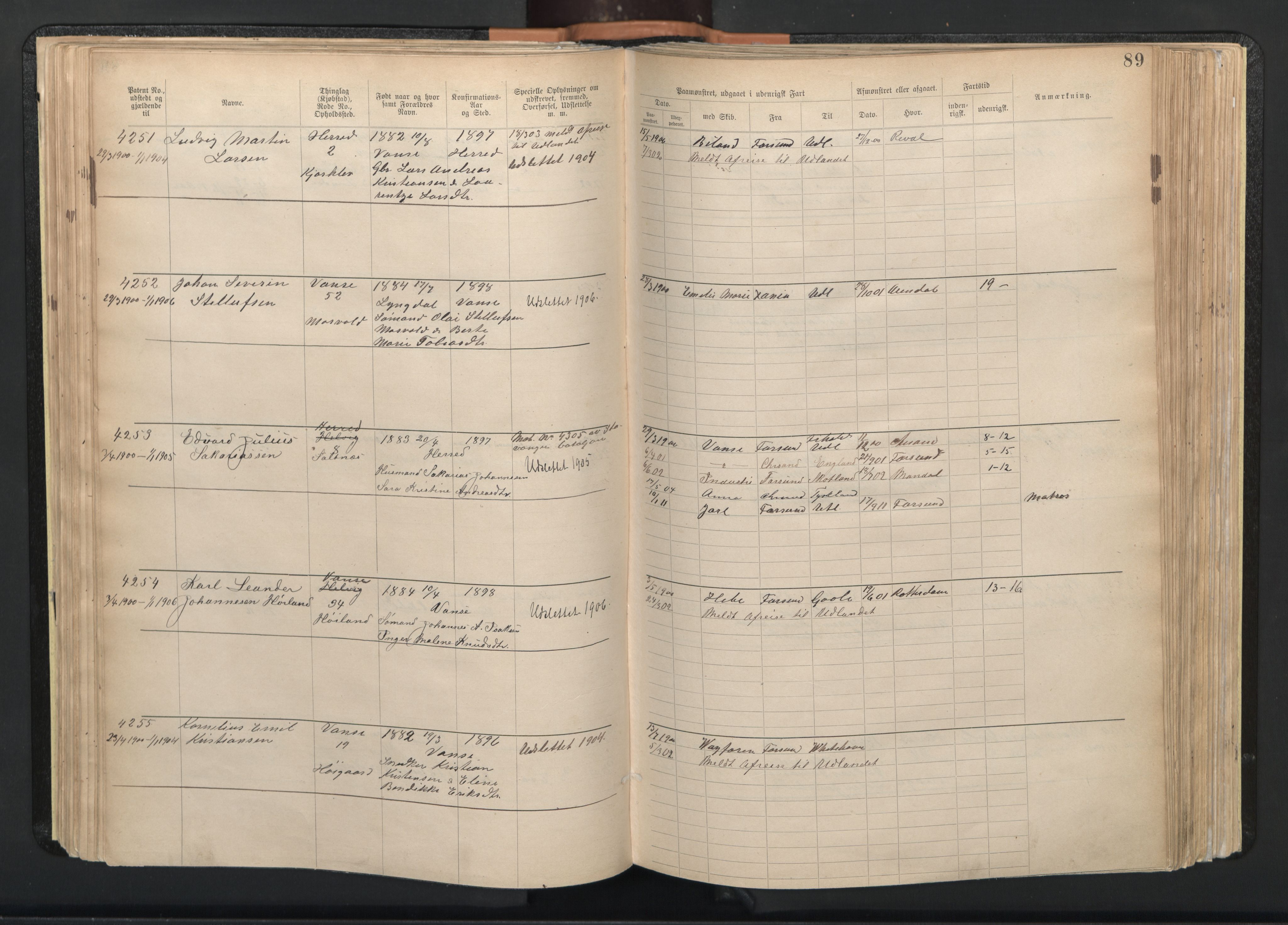 Farsund mønstringskrets, AV/SAK-2031-0017/F/Fa/L0003: Annotasjonsrulle nr 3816-5304 med register, M-3, 1894-1948, p. 120