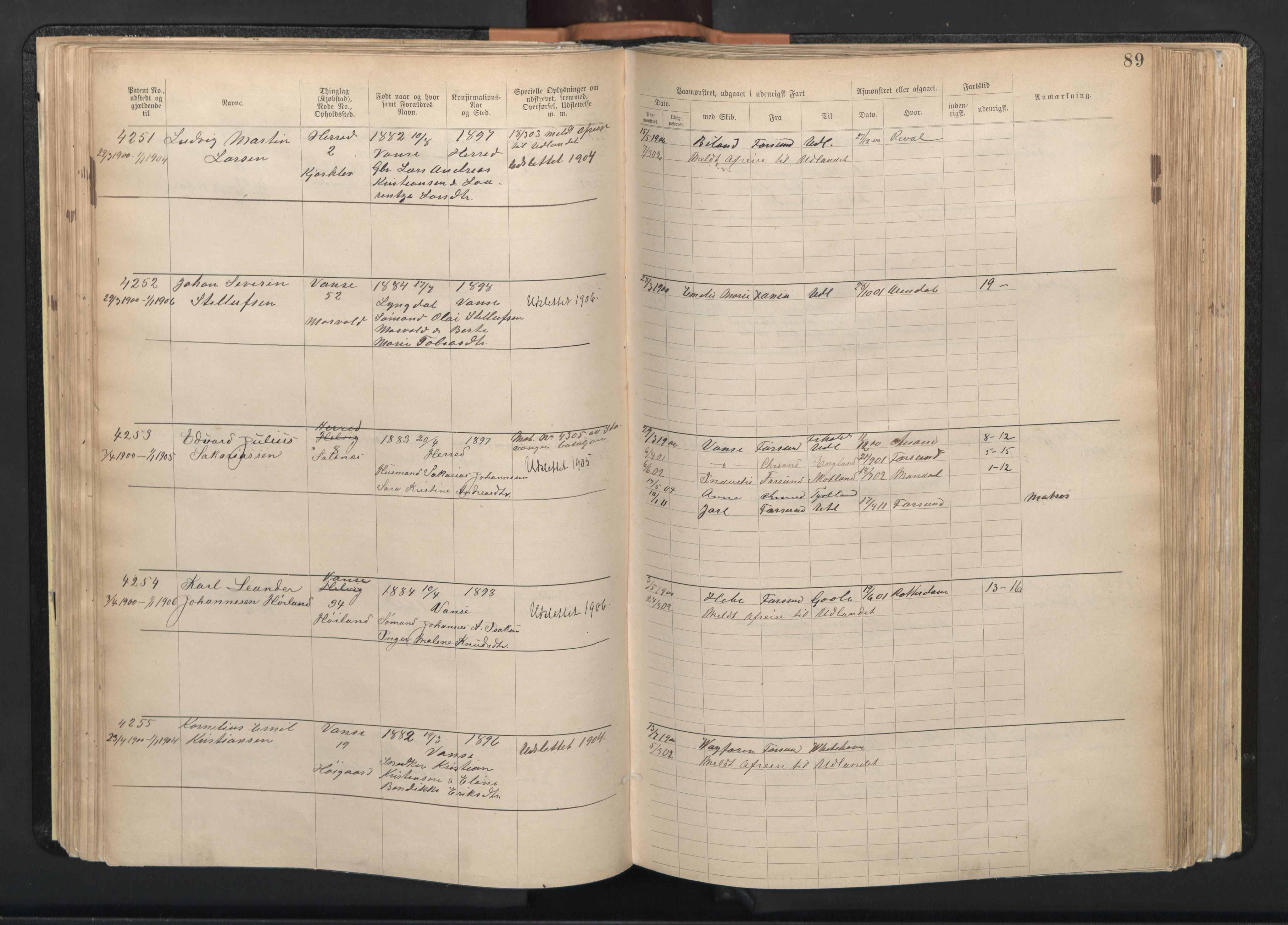 Farsund mønstringskrets, SAK/2031-0017/F/Fa/L0003: Annotasjonsrulle nr 3816-5304 med register, M-3, 1894-1948, p. 120