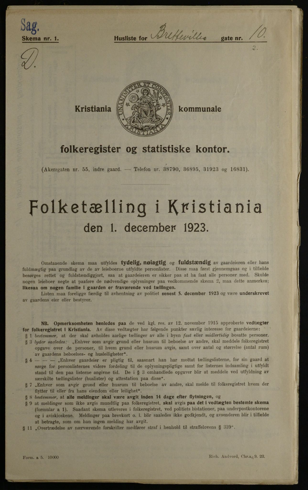 OBA, Municipal Census 1923 for Kristiania, 1923, p. 9789