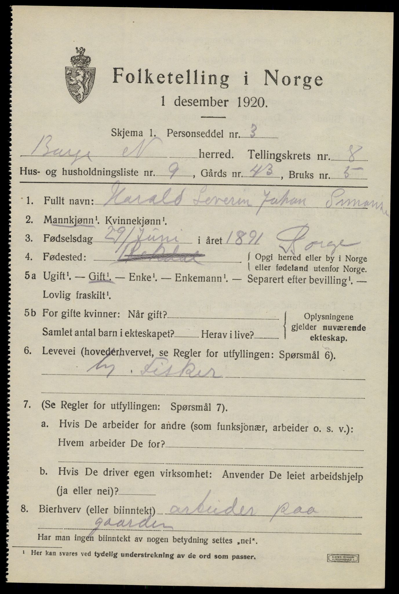 SAT, 1920 census for Borge, 1920, p. 7315