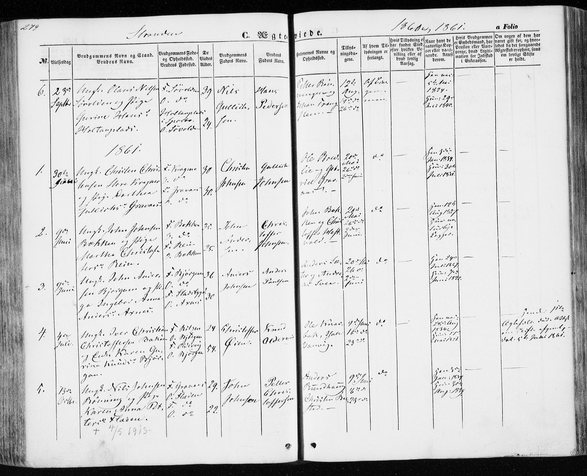 Ministerialprotokoller, klokkerbøker og fødselsregistre - Nord-Trøndelag, AV/SAT-A-1458/701/L0008: Parish register (official) no. 701A08 /2, 1854-1863, p. 279