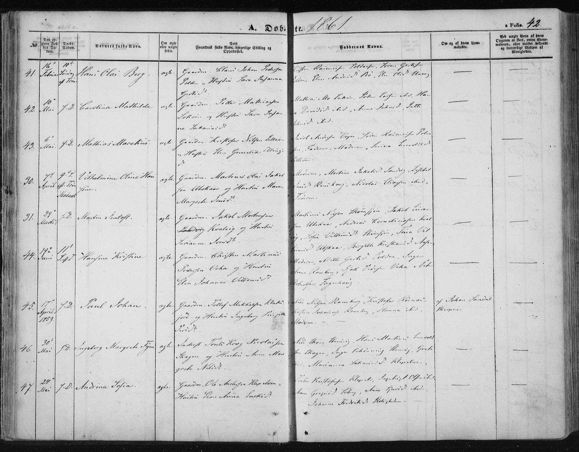 Ministerialprotokoller, klokkerbøker og fødselsregistre - Nordland, SAT/A-1459/891/L1300: Parish register (official) no. 891A05, 1856-1870, p. 42