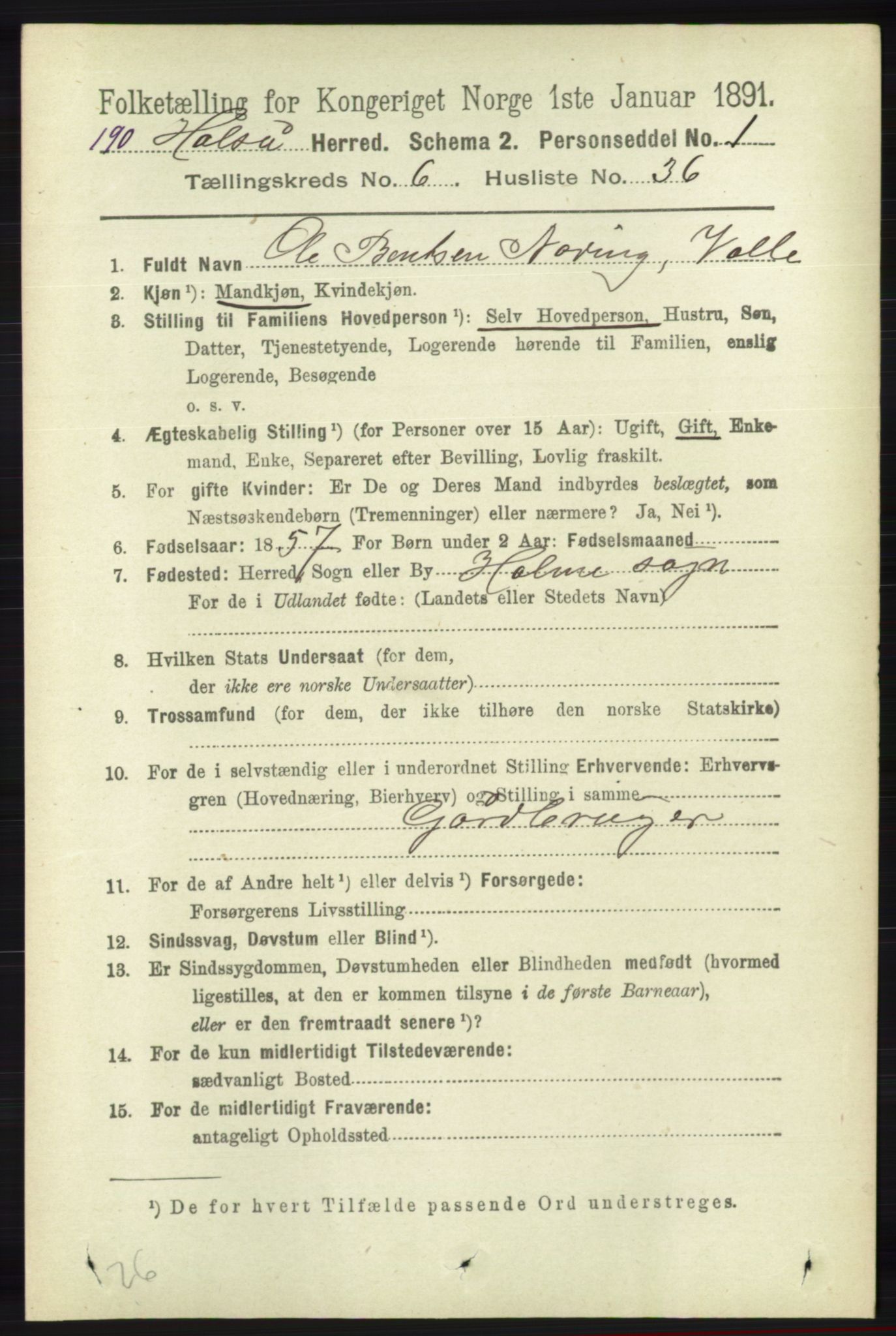 RA, 1891 census for 1019 Halse og Harkmark, 1891, p. 2555