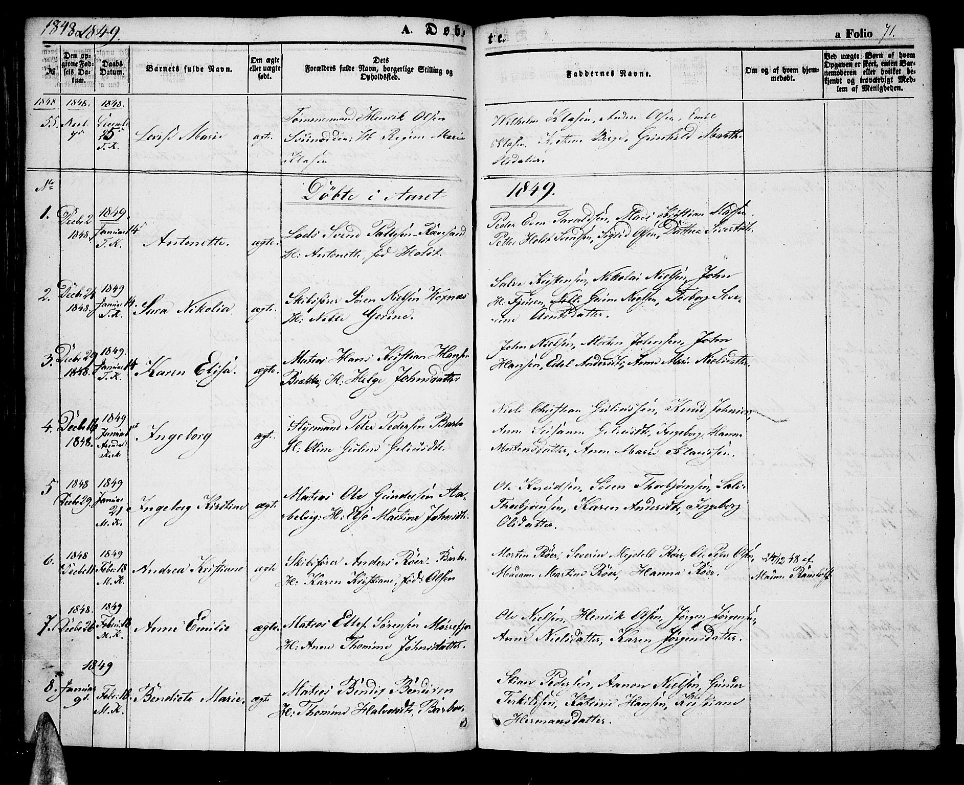 Tromøy sokneprestkontor, SAK/1111-0041/F/Fa/L0005: Parish register (official) no. A 5, 1847-1856, p. 71