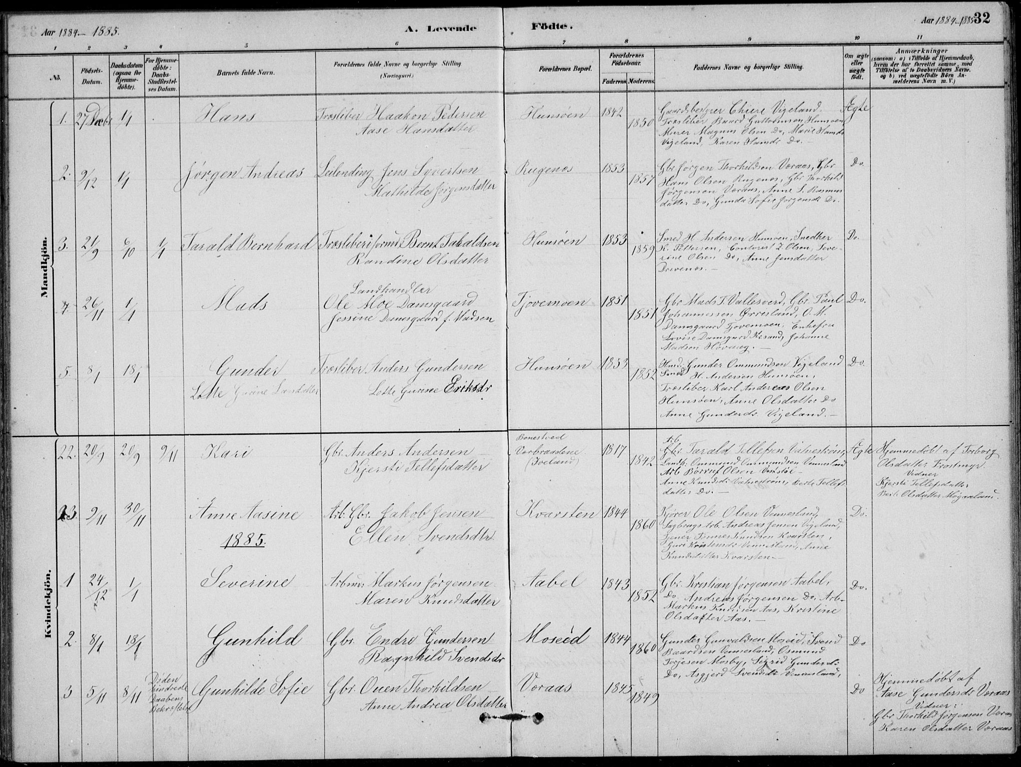 Vennesla sokneprestkontor, SAK/1111-0045/Fb/Fbb/L0003: Parish register (copy) no. B 3, 1879-1893, p. 32