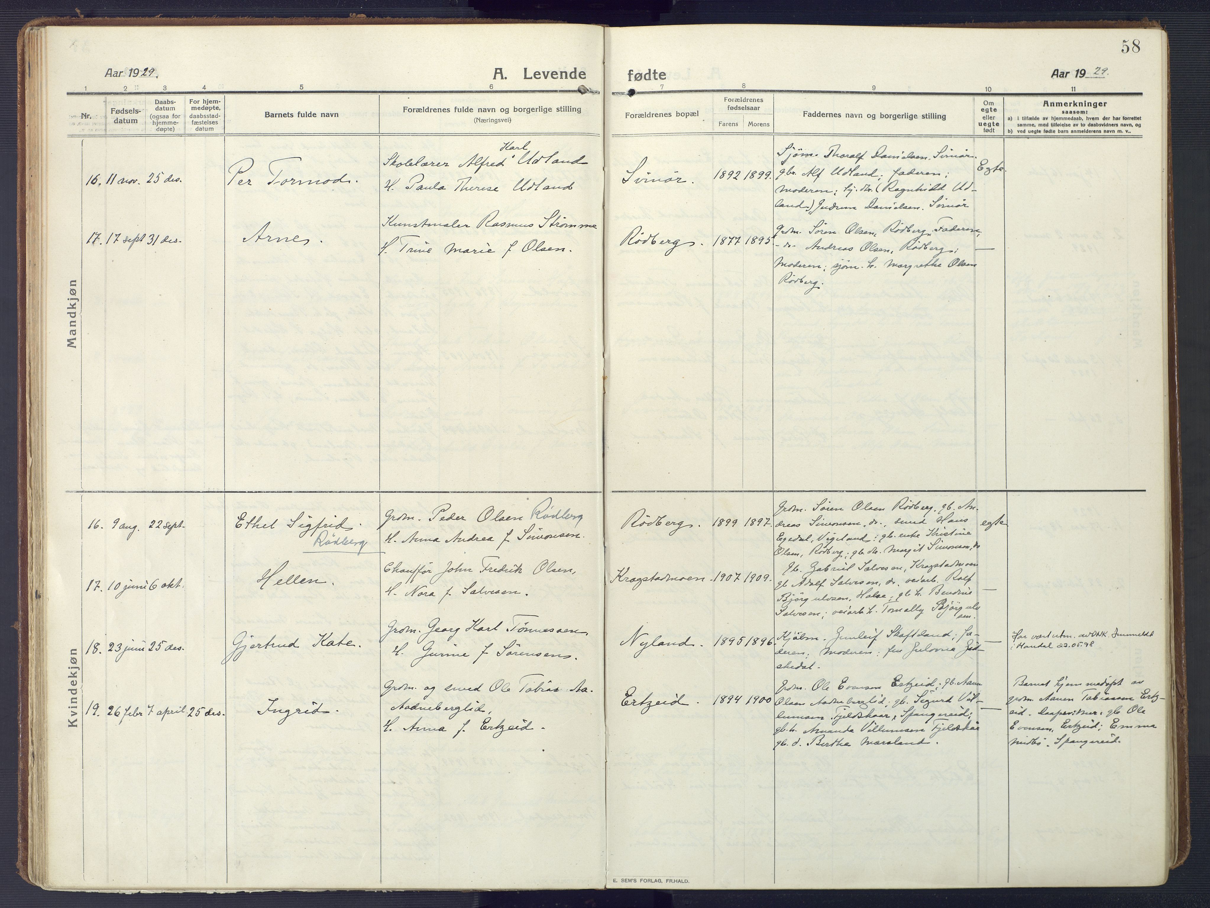 Sør-Audnedal sokneprestkontor, SAK/1111-0039/F/Fa/Fab/L0011: Parish register (official) no. A 11, 1912-1938, p. 58