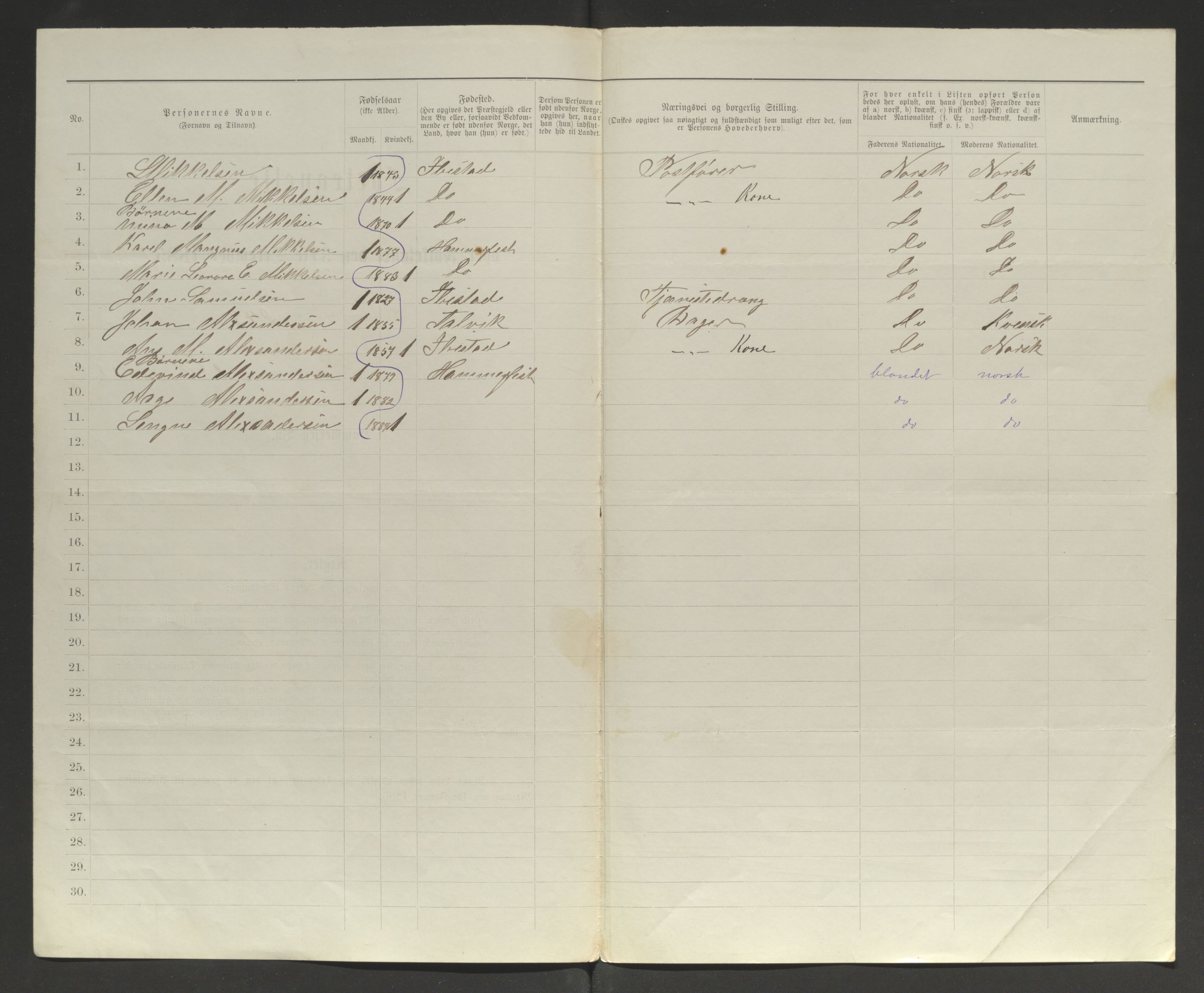 SATØ, 1885 census for 2001 Hammerfest, 1885, p. 197b