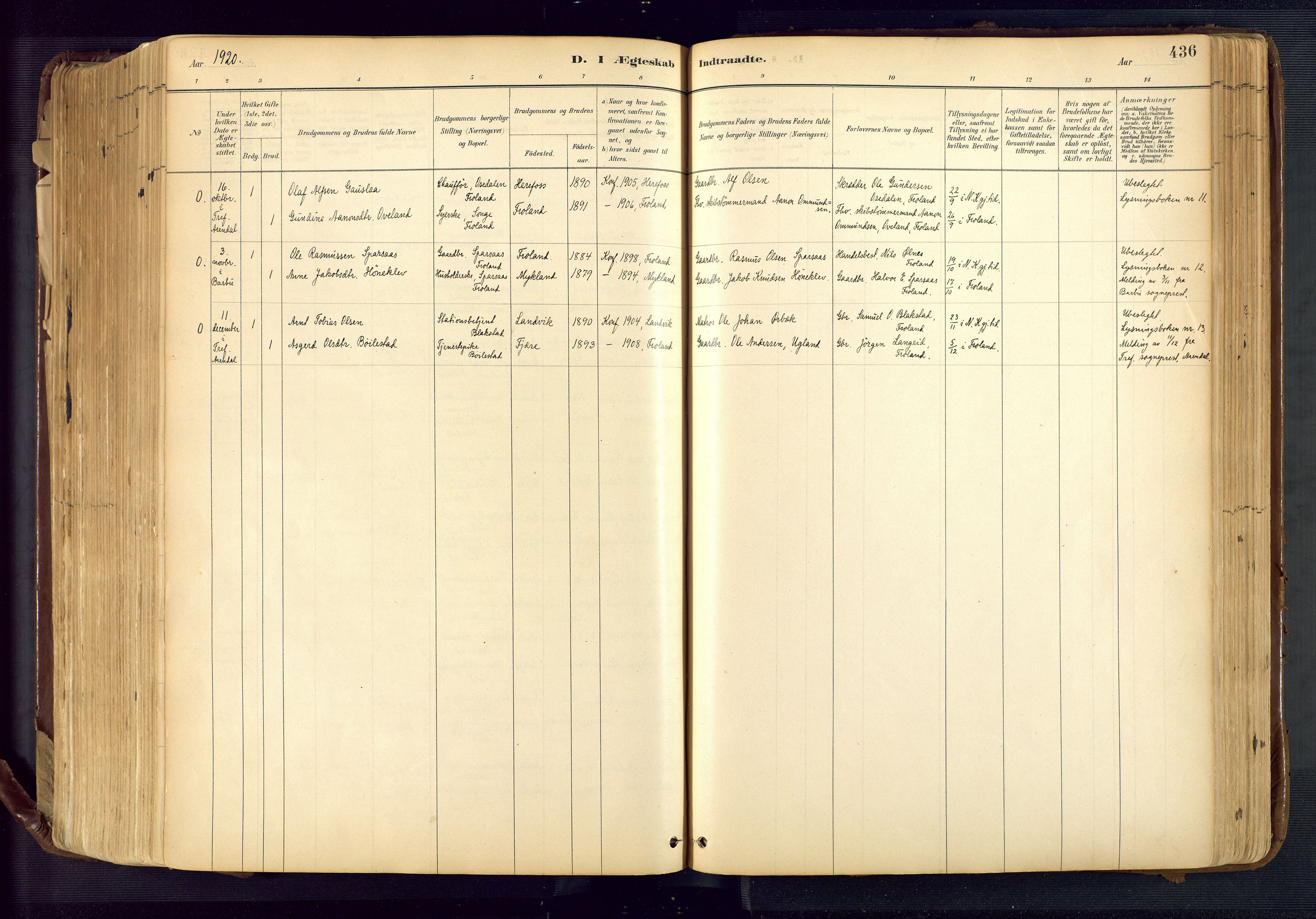 Froland sokneprestkontor, AV/SAK-1111-0013/F/Fa/L0005: Parish register (official) no. A 5, 1882-1921, p. 436