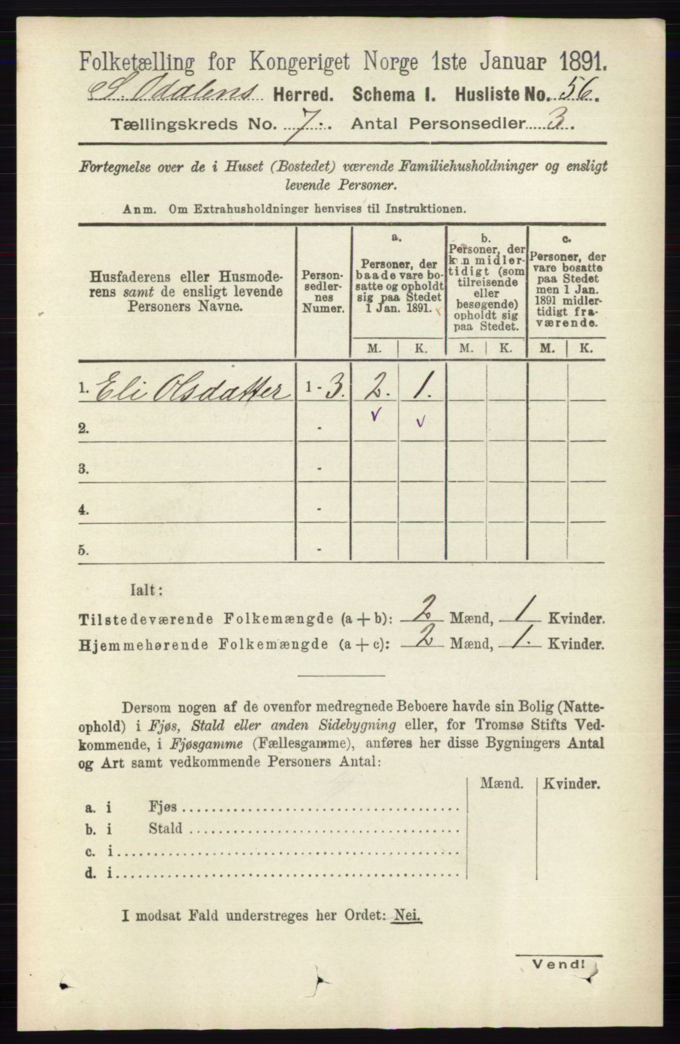 RA, 1891 census for 0419 Sør-Odal, 1891, p. 3548