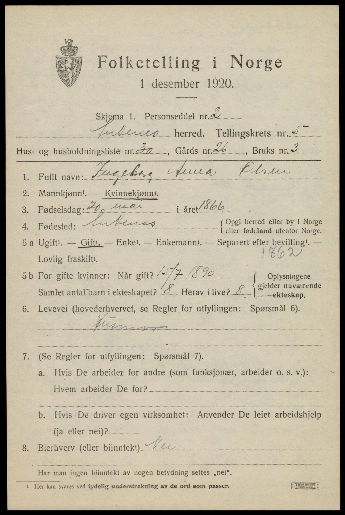 SAT, 1920 census for Ankenes, 1920, p. 3431