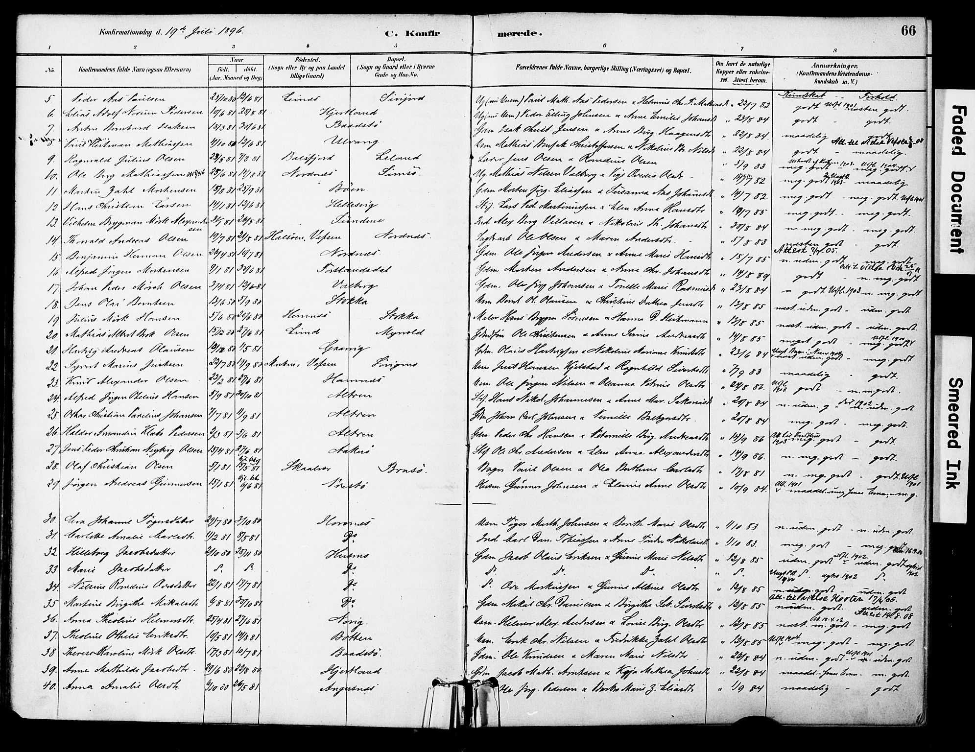 Ministerialprotokoller, klokkerbøker og fødselsregistre - Nordland, AV/SAT-A-1459/830/L0450: Parish register (official) no. 830A14, 1879-1896, p. 66