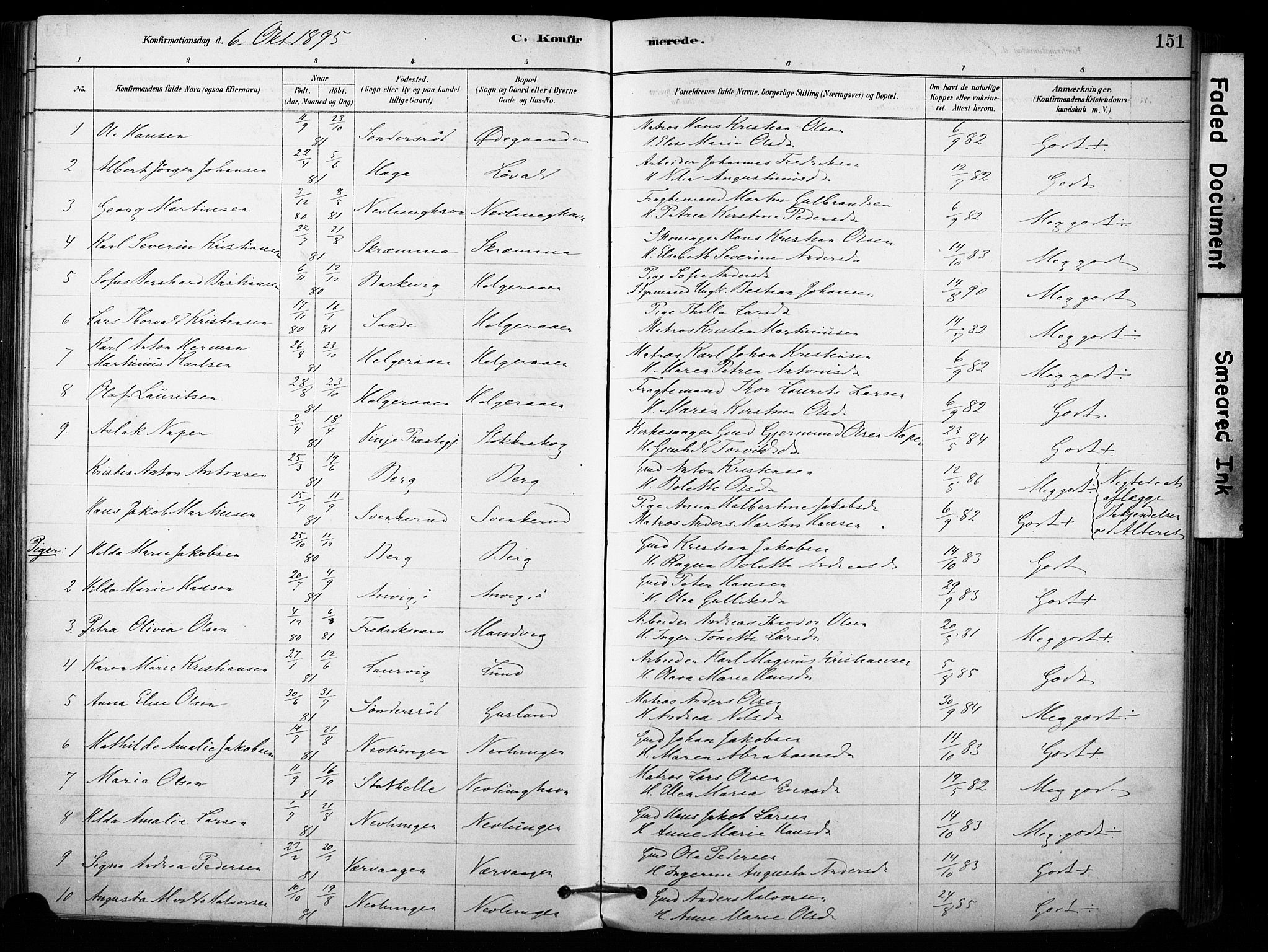 Brunlanes kirkebøker, AV/SAKO-A-342/F/Fb/L0001: Parish register (official) no. II 1, 1878-1899, p. 151