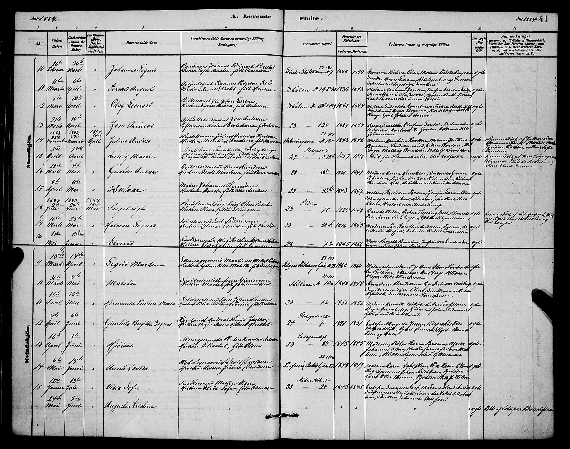 Mariakirken Sokneprestembete, AV/SAB-A-76901/H/Hab/L0004: Parish register (copy) no. A 4, 1878-1892, p. 41