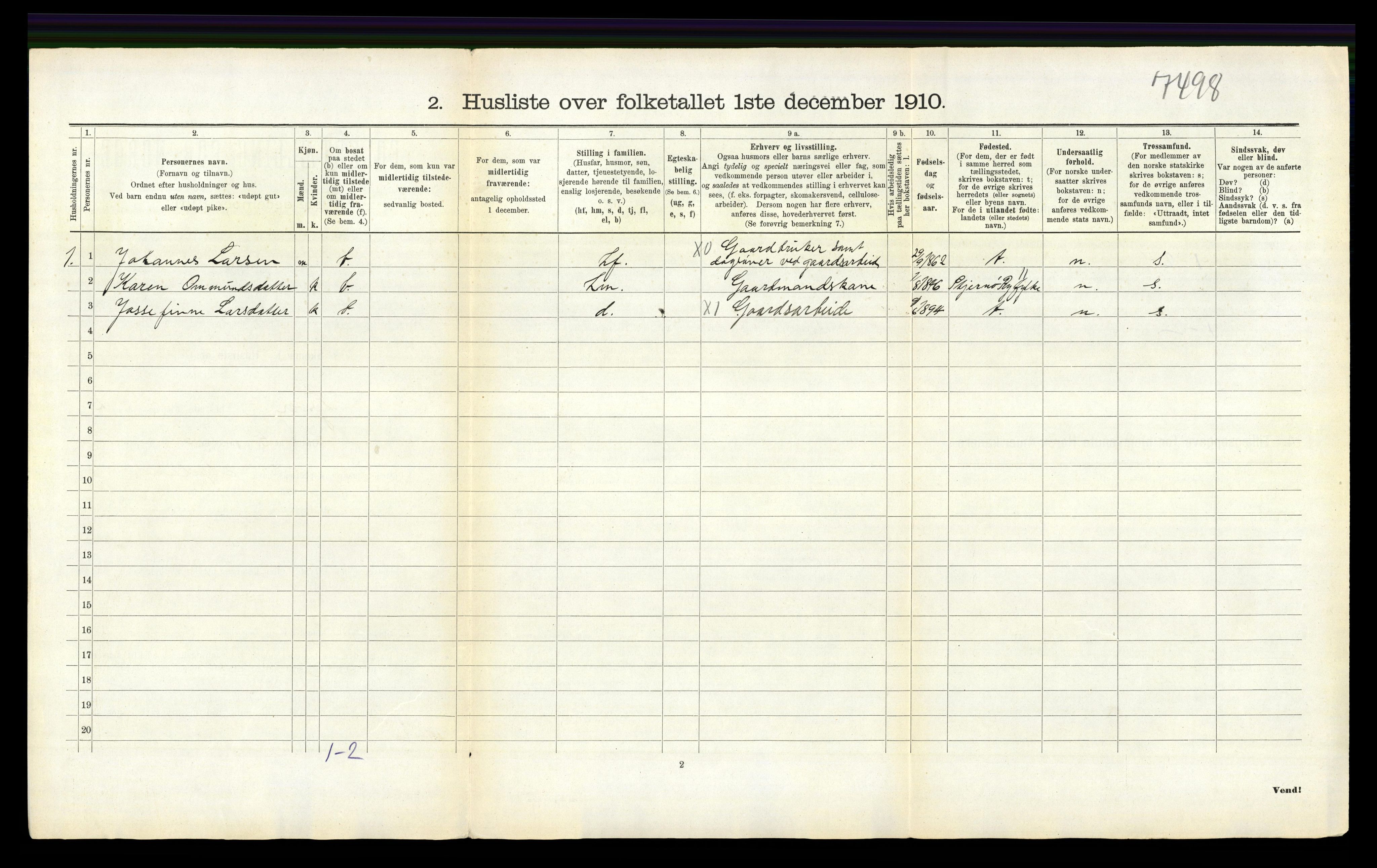 RA, 1910 census for Tysvær, 1910, p. 112