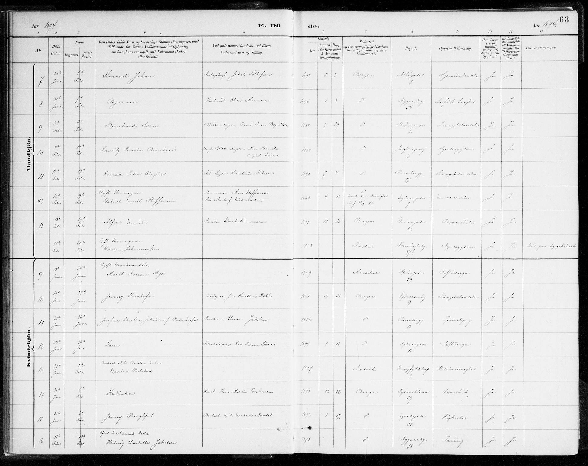 Johanneskirken sokneprestembete, AV/SAB-A-76001/H/Haa/L0019: Parish register (official) no. E 1, 1885-1915, p. 63