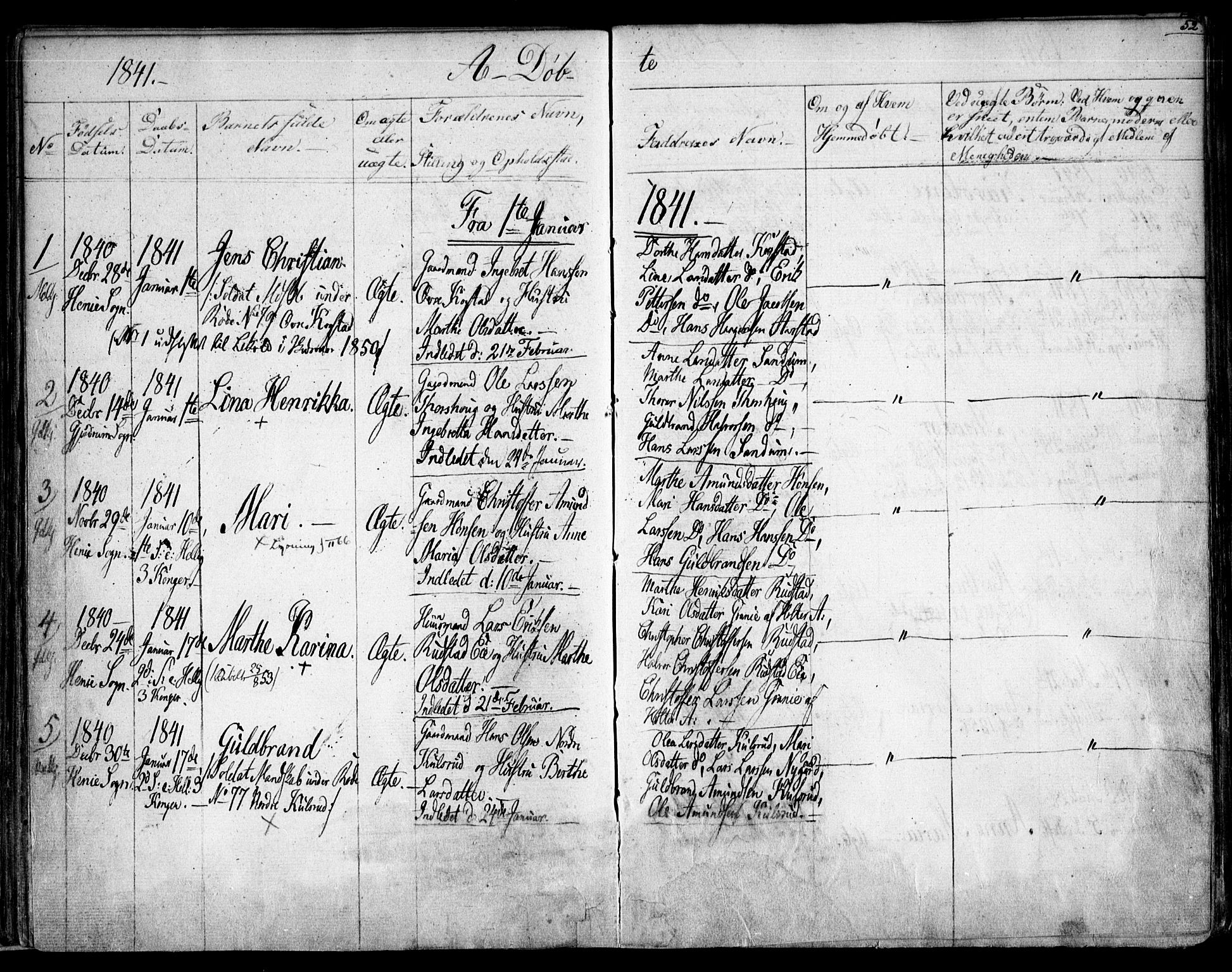 Gjerdrum prestekontor Kirkebøker, SAO/A-10412b/F/Fa/L0005: Parish register (official) no. I 5, 1835-1845, p. 52
