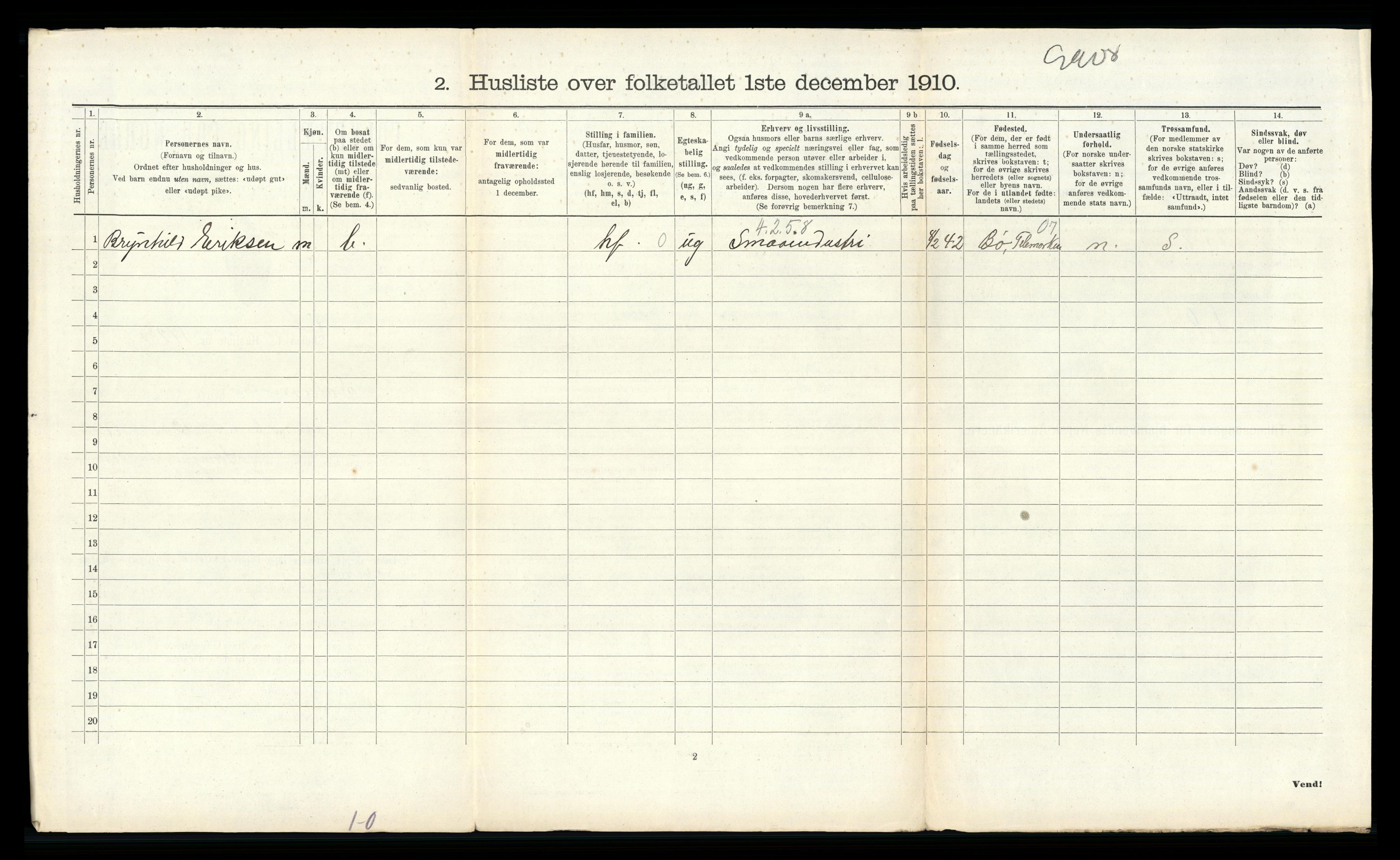 RA, 1910 census for Solum, 1910, p. 2210