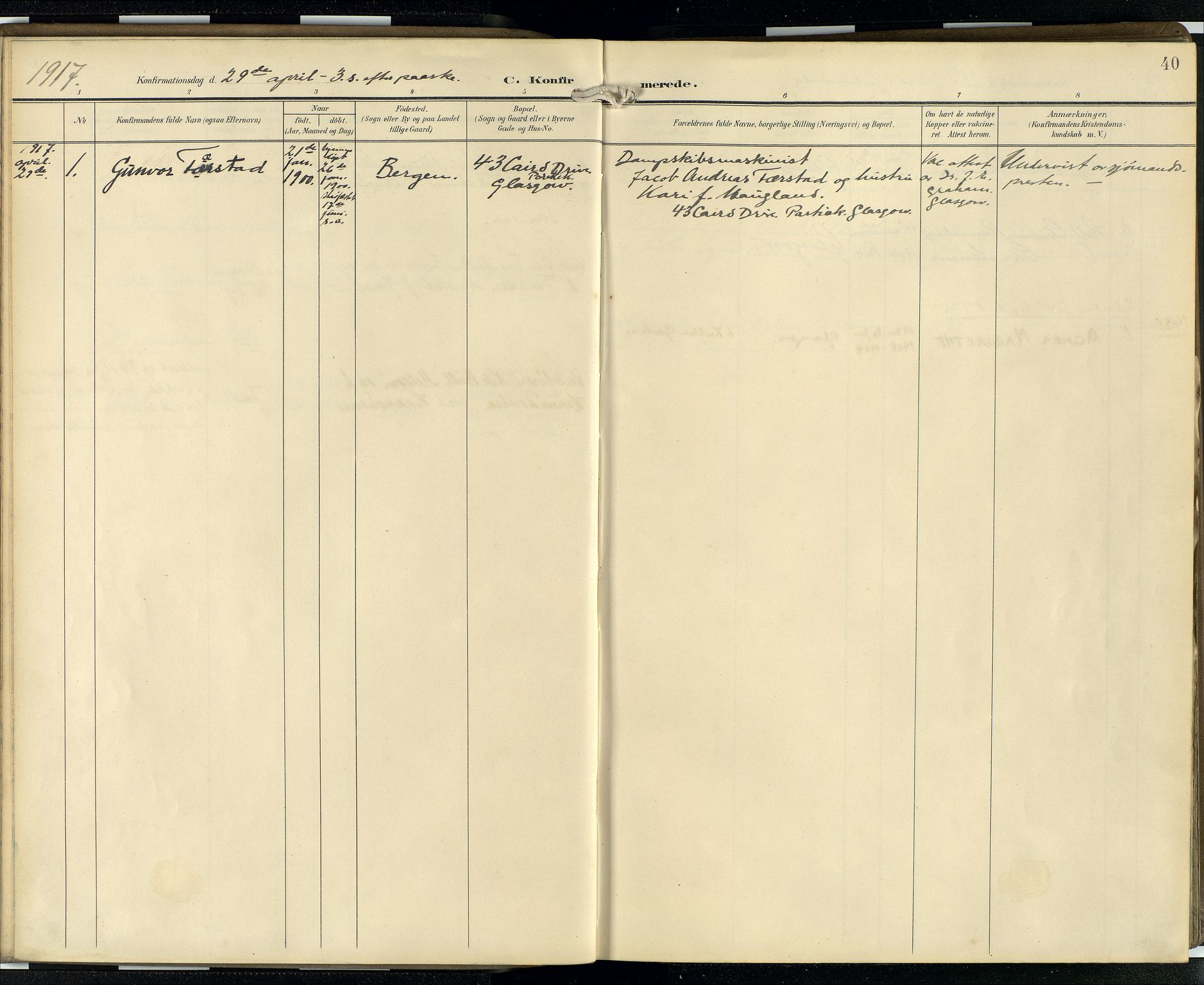 Den norske sjømannsmisjon i utlandet/Skotske havner (Leith, Glasgow), SAB/SAB/PA-0100/H/Ha/Hab/L0001: Parish register (official) no. A 1, 1902-1931, p. 39b-40a