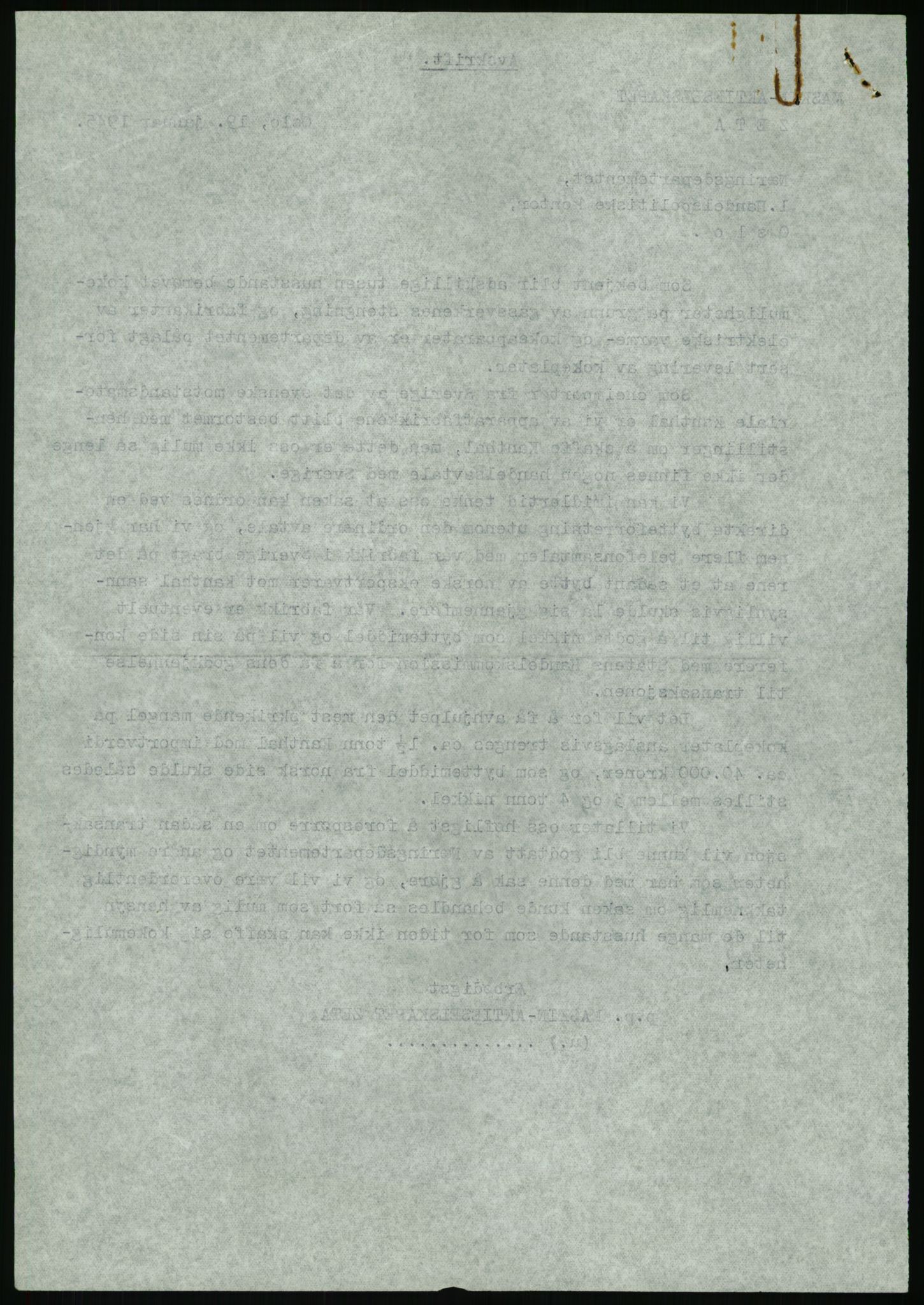 Direktoratet for industriforsyning, Sekretariatet, AV/RA-S-4153/D/Df/L0054: 9. Metallkontoret, 1940-1945, p. 1692