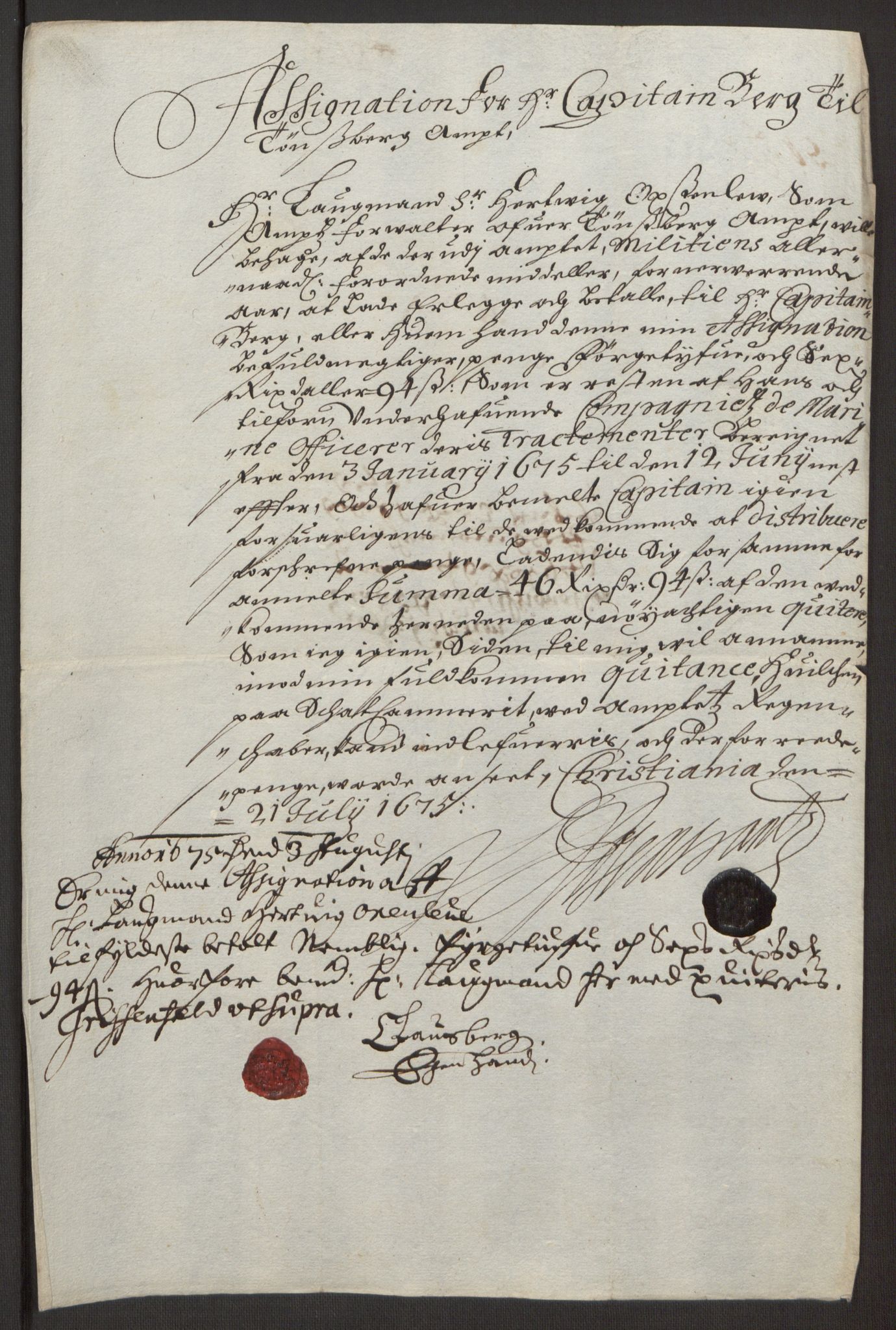 Rentekammeret inntil 1814, Reviderte regnskaper, Fogderegnskap, AV/RA-EA-4092/R32/L1844: Fogderegnskap Jarlsberg grevskap, 1674-1675, p. 34