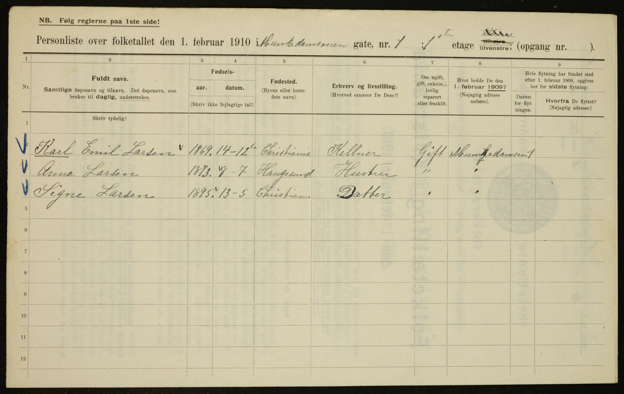 OBA, Municipal Census 1910 for Kristiania, 1910, p. 64506