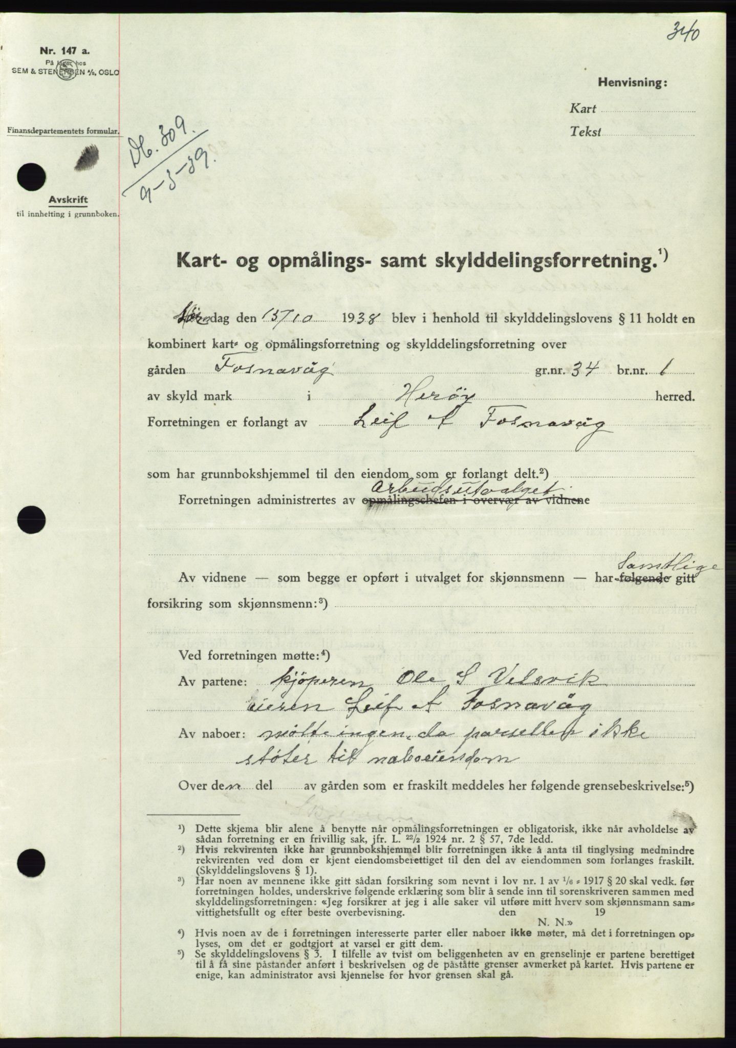 Søre Sunnmøre sorenskriveri, AV/SAT-A-4122/1/2/2C/L0067: Mortgage book no. 61, 1938-1939, Diary no: : 309/1939