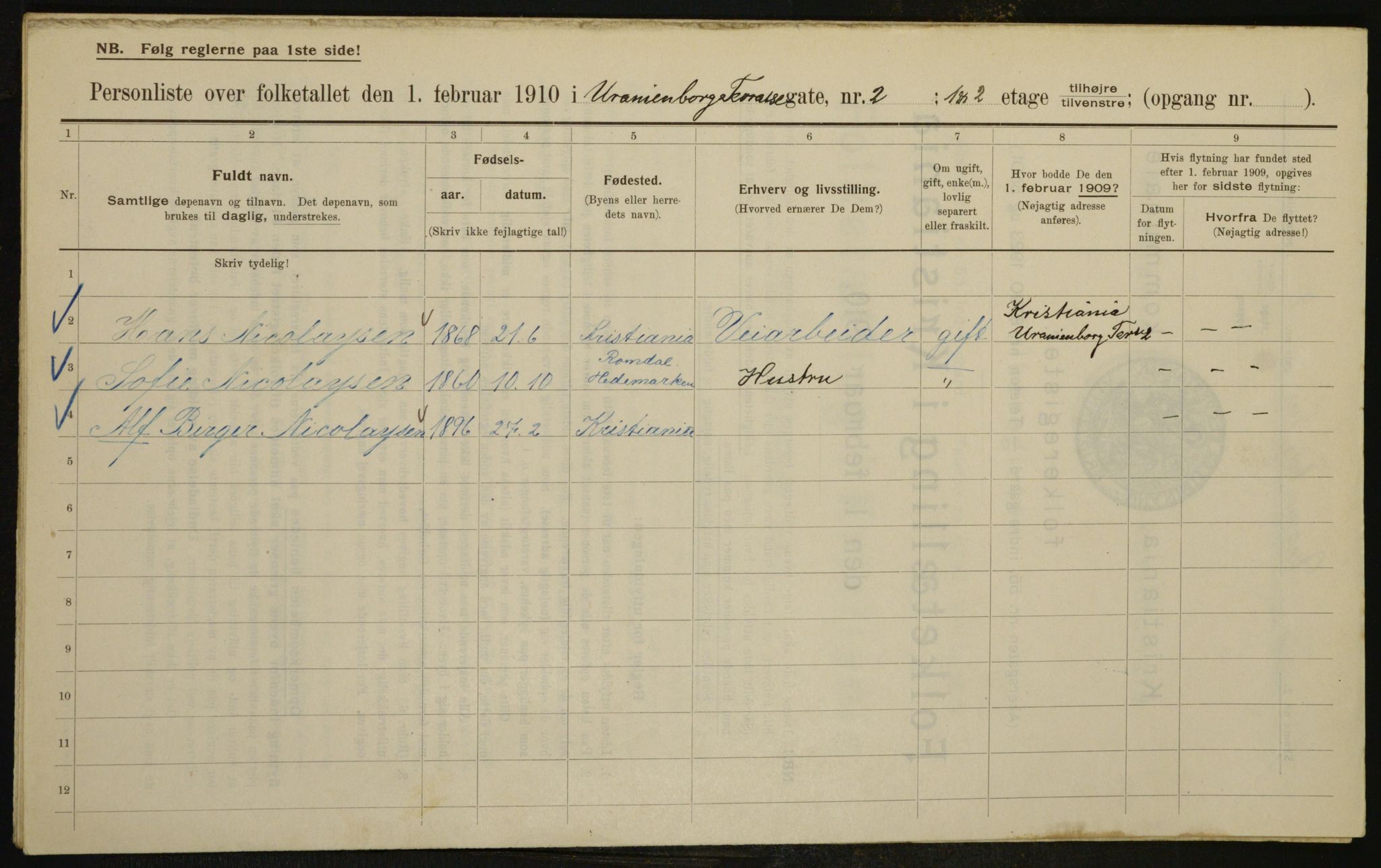 OBA, Municipal Census 1910 for Kristiania, 1910, p. 113952