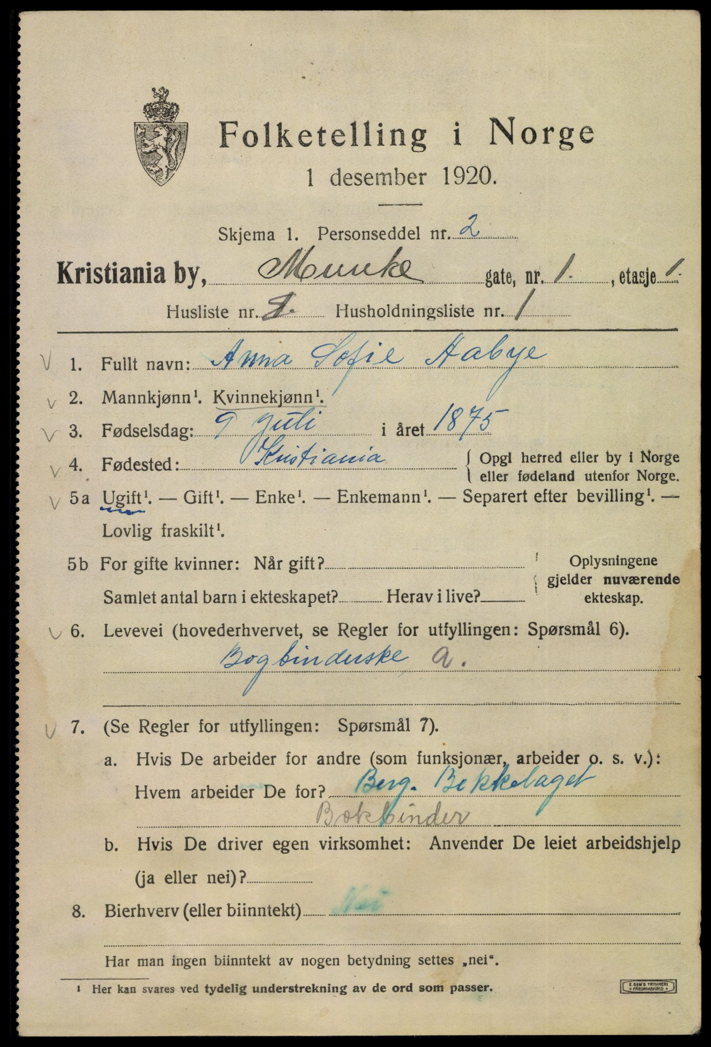 SAO, 1920 census for Kristiania, 1920, p. 404635