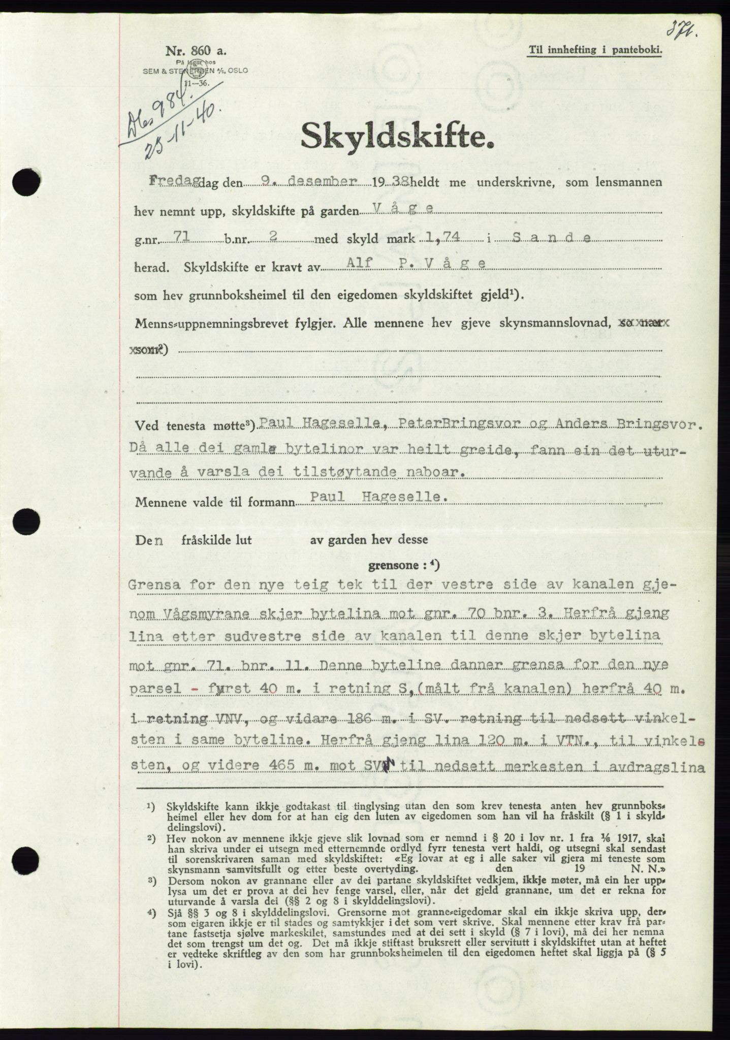 Søre Sunnmøre sorenskriveri, AV/SAT-A-4122/1/2/2C/L0070: Mortgage book no. 64, 1940-1941, Diary no: : 984/1940