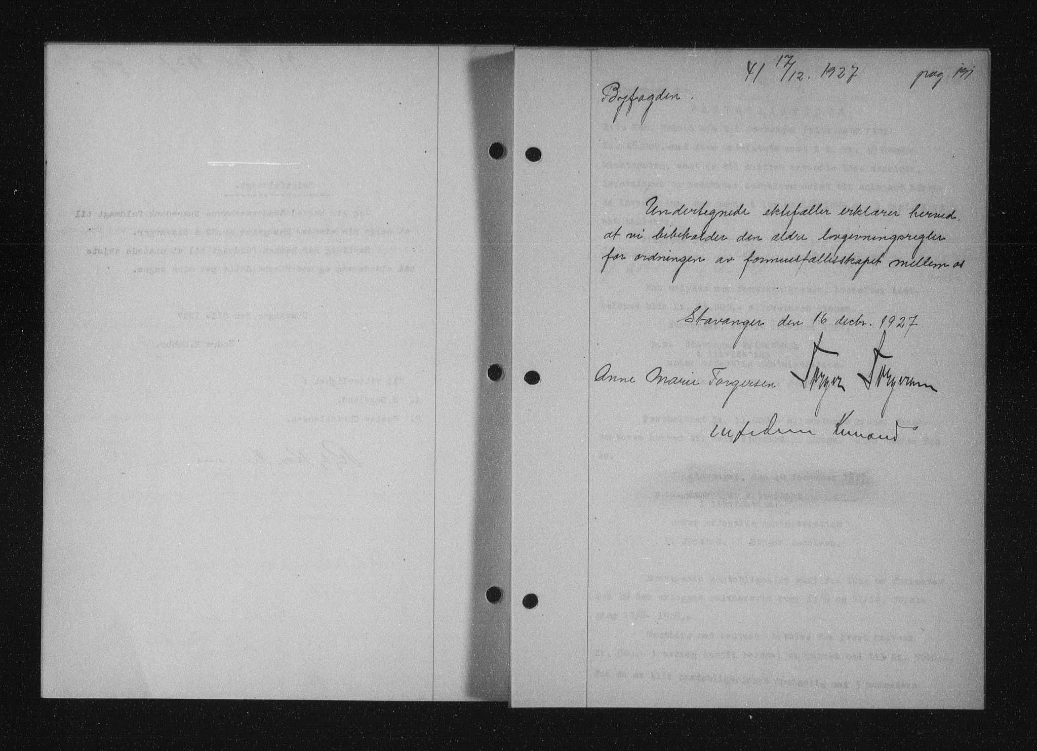 Stavanger byfogd, AV/SAST-A-101408/001/4/41/410/410BB/L0053: Mortgage book no. 41, 1927-1928, Deed date: 17.12.1927