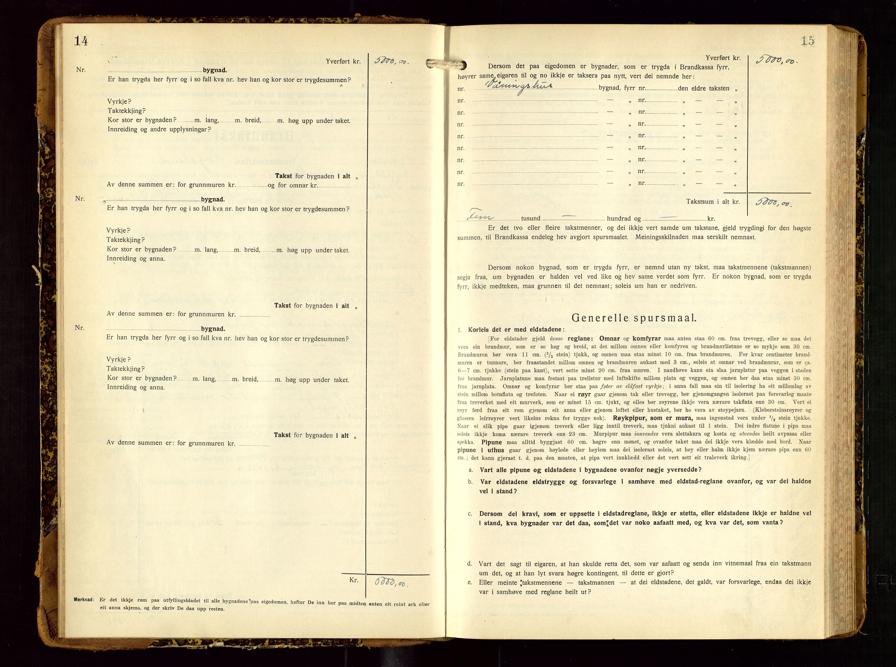 Tysvær lensmannskontor, AV/SAST-A-100192/Gob/L0003: "Brandtakstbok for Tysvær lensmannskrins", 1932-1955, p. 14-15