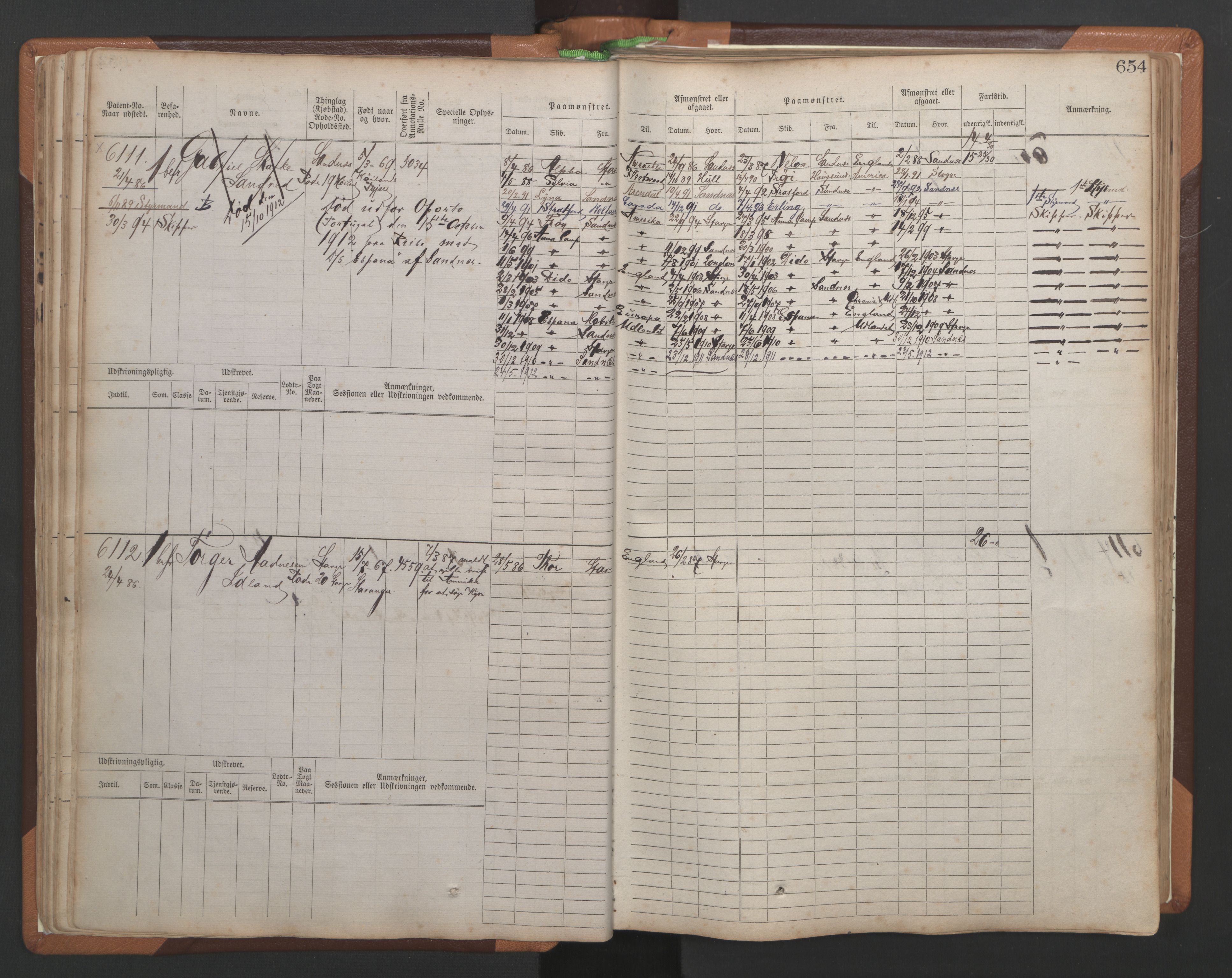 Stavanger sjømannskontor, AV/SAST-A-102006/F/Fb/Fbb/L0010: Sjøfartshovedrulle, patentnr. 6007-6606 (del 1), 1887-1896, p. 58