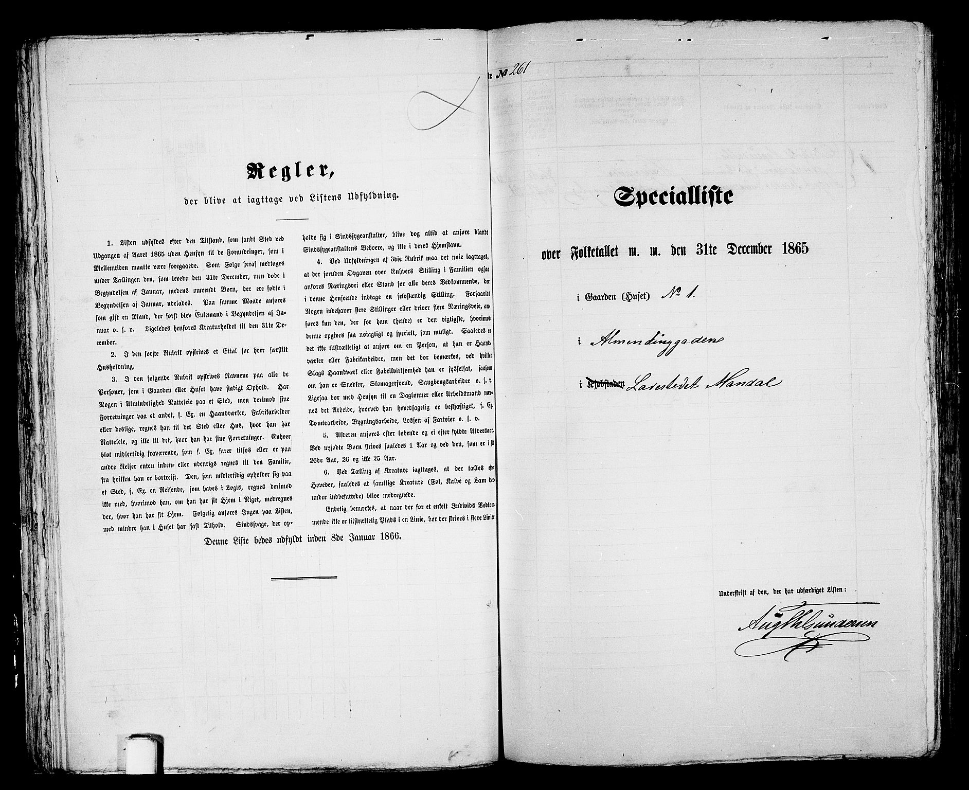 RA, 1865 census for Mandal/Mandal, 1865, p. 527