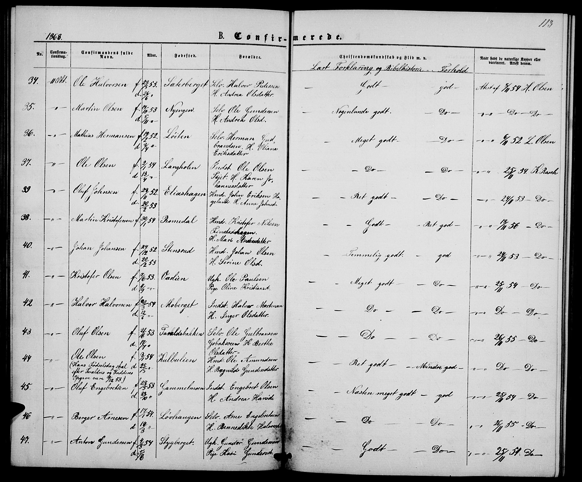 Elverum prestekontor, AV/SAH-PREST-044/H/Ha/Hab/L0004: Parish register (copy) no. 4, 1866-1874, p. 113