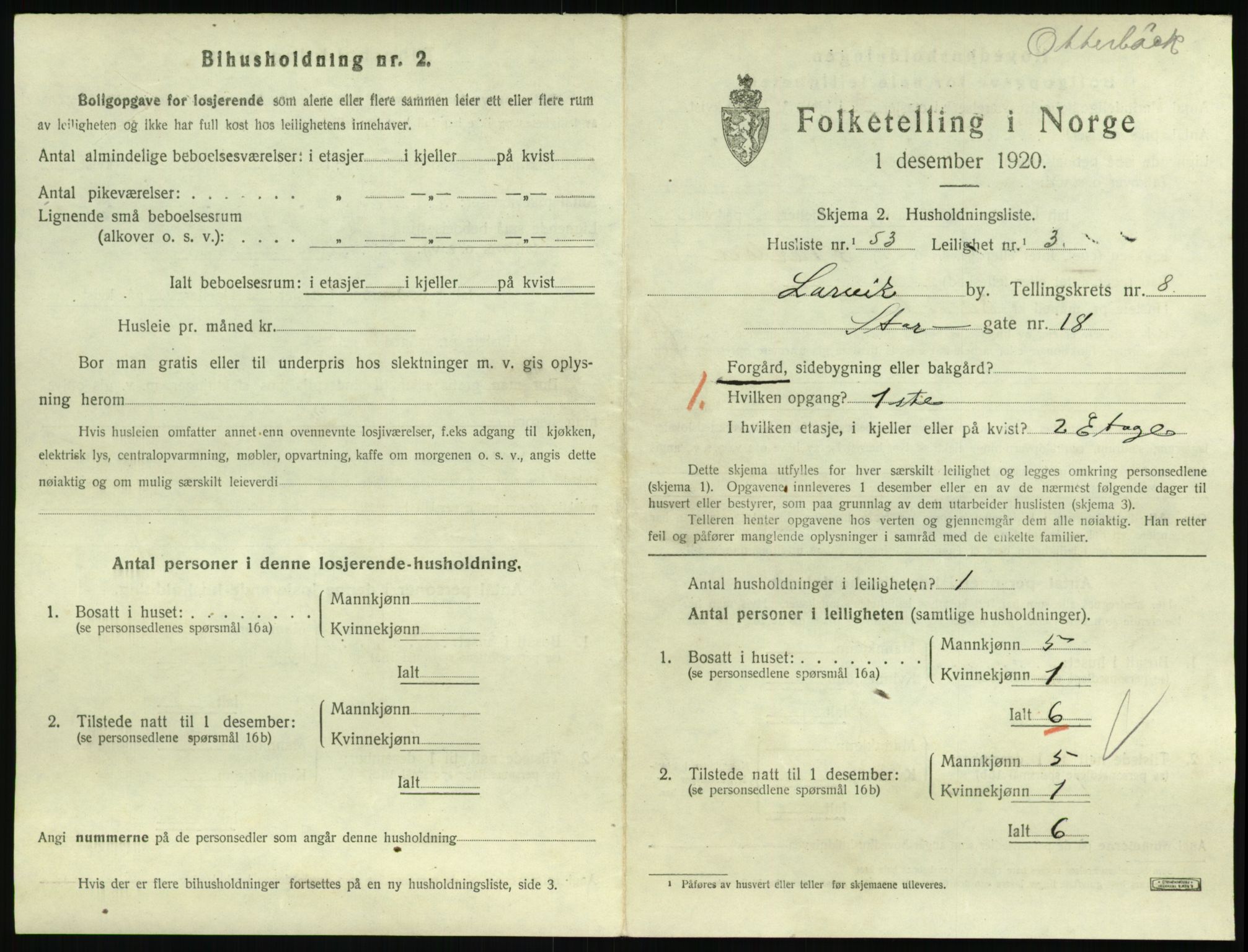 SAKO, 1920 census for Larvik, 1920, p. 6718