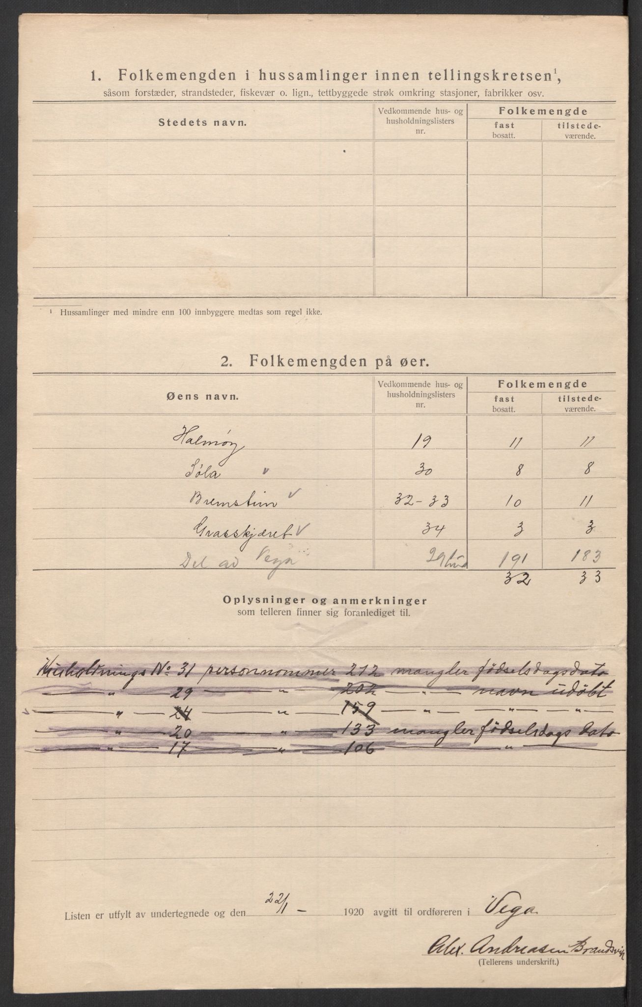 SAT, 1920 census for Vega, 1920, p. 23