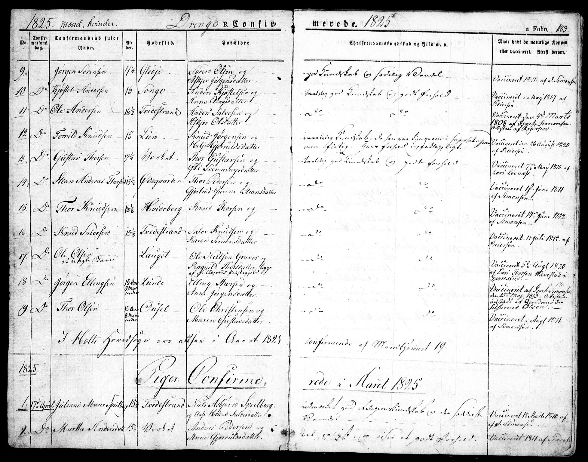Holt sokneprestkontor, SAK/1111-0021/F/Fa/L0006: Parish register (official) no. A 6, 1820-1835, p. 183